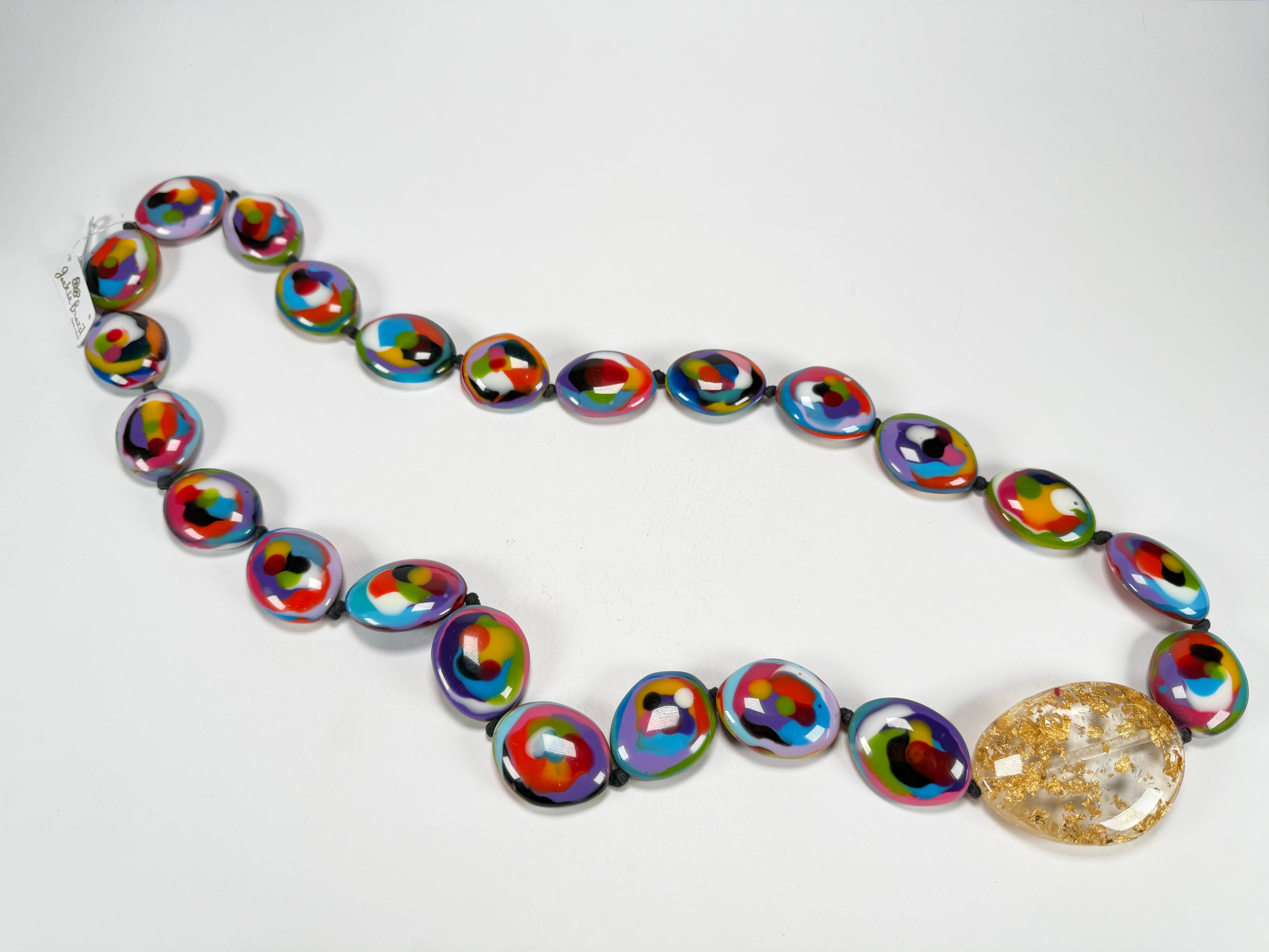 Jackie Brazil "Martha" Kandinsky Small Riverstones & Gold Flakes Side Stone 100cm Necklace ( N3770 )