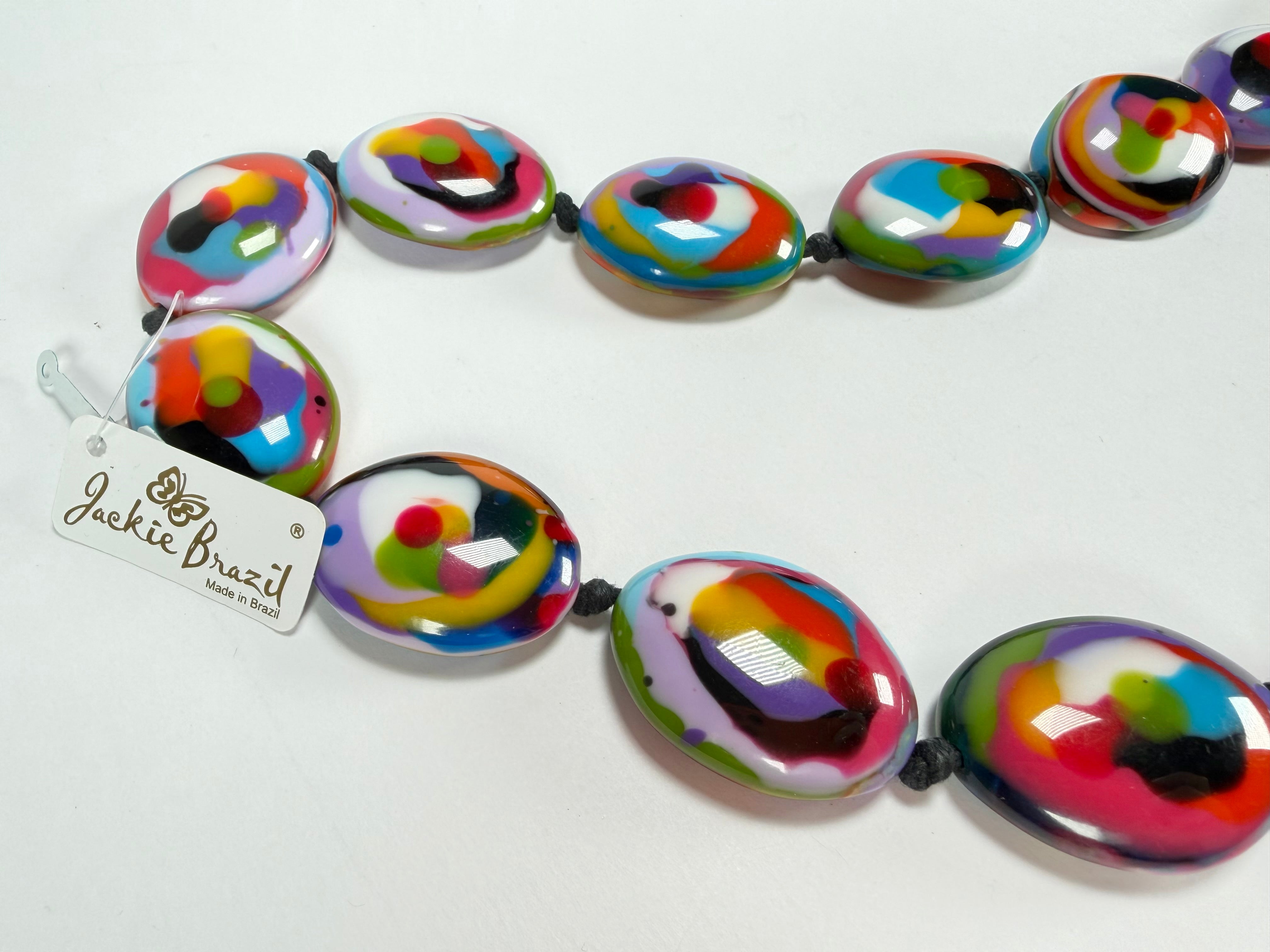 Jackie Brazil "Martha" Kandinsky Small Riverstones & Gold Flakes Side Stone 100cm Necklace ( N3770 )