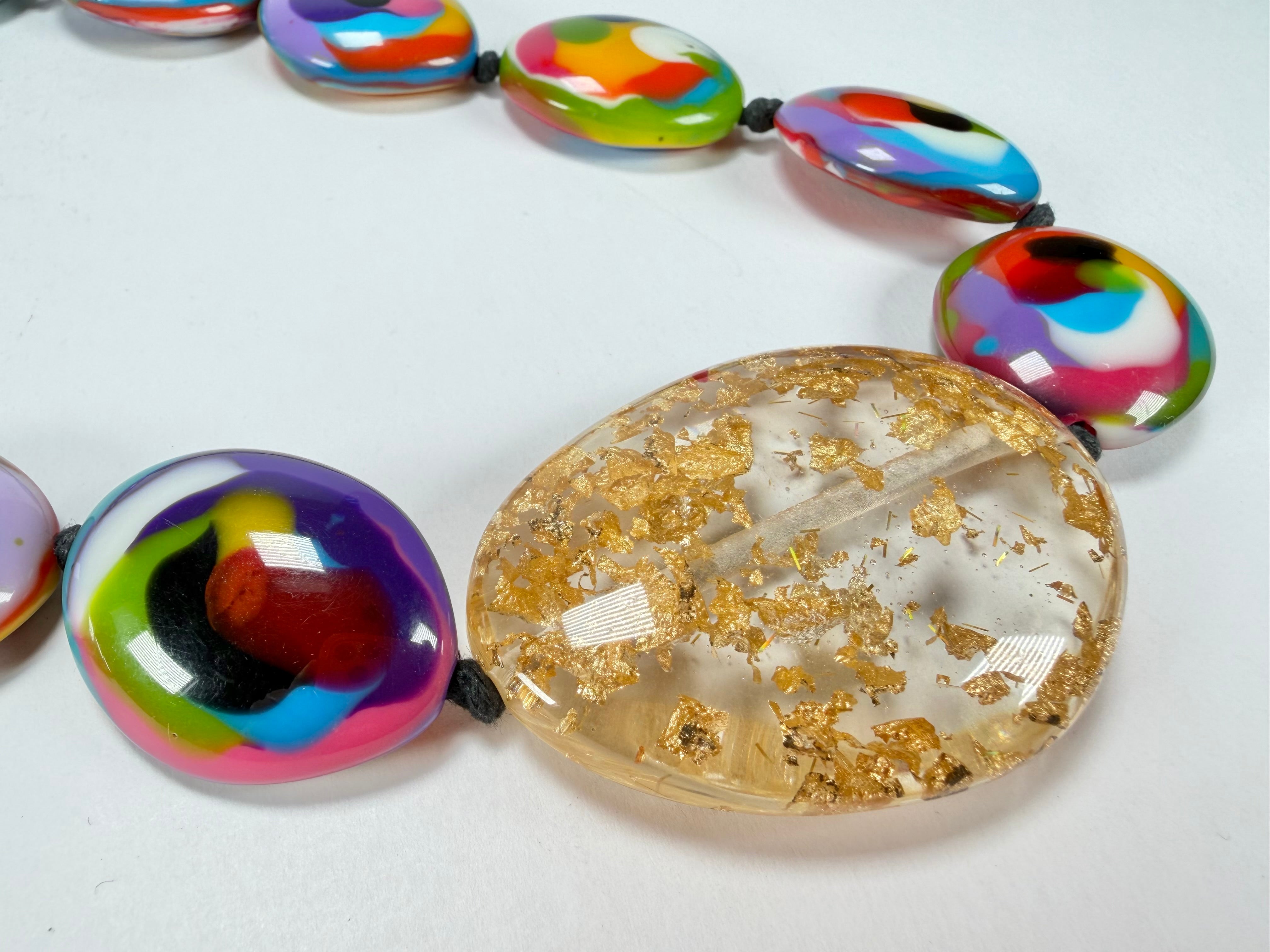 Jackie Brazil "Martha" Kandinsky Small Riverstones & Gold Flakes Side Stone 100cm Necklace ( N3770 )