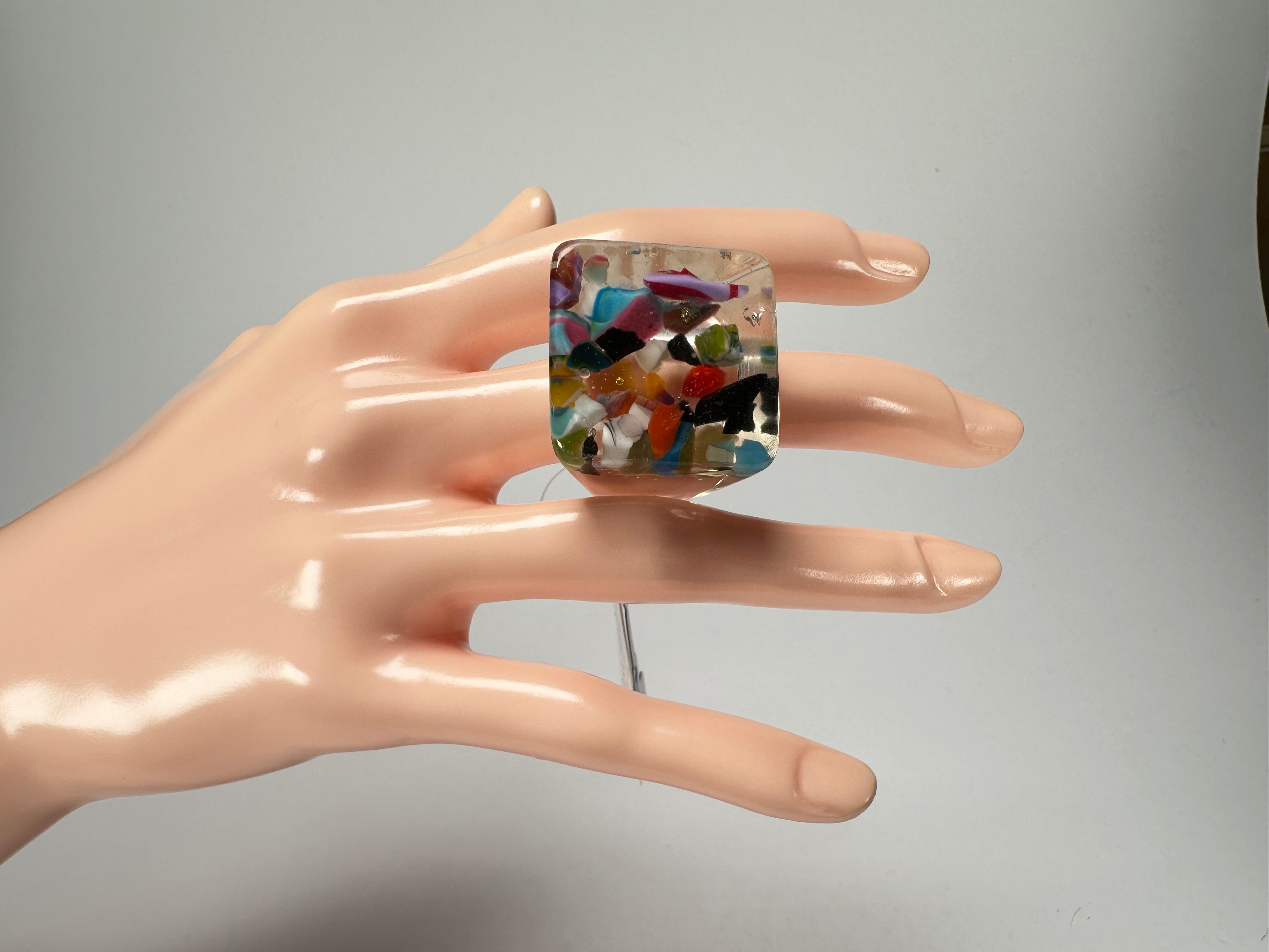 Jackie Brazil "Cascade" Large Square Resin Ring ( R1715 ) Size UK O / USA 7