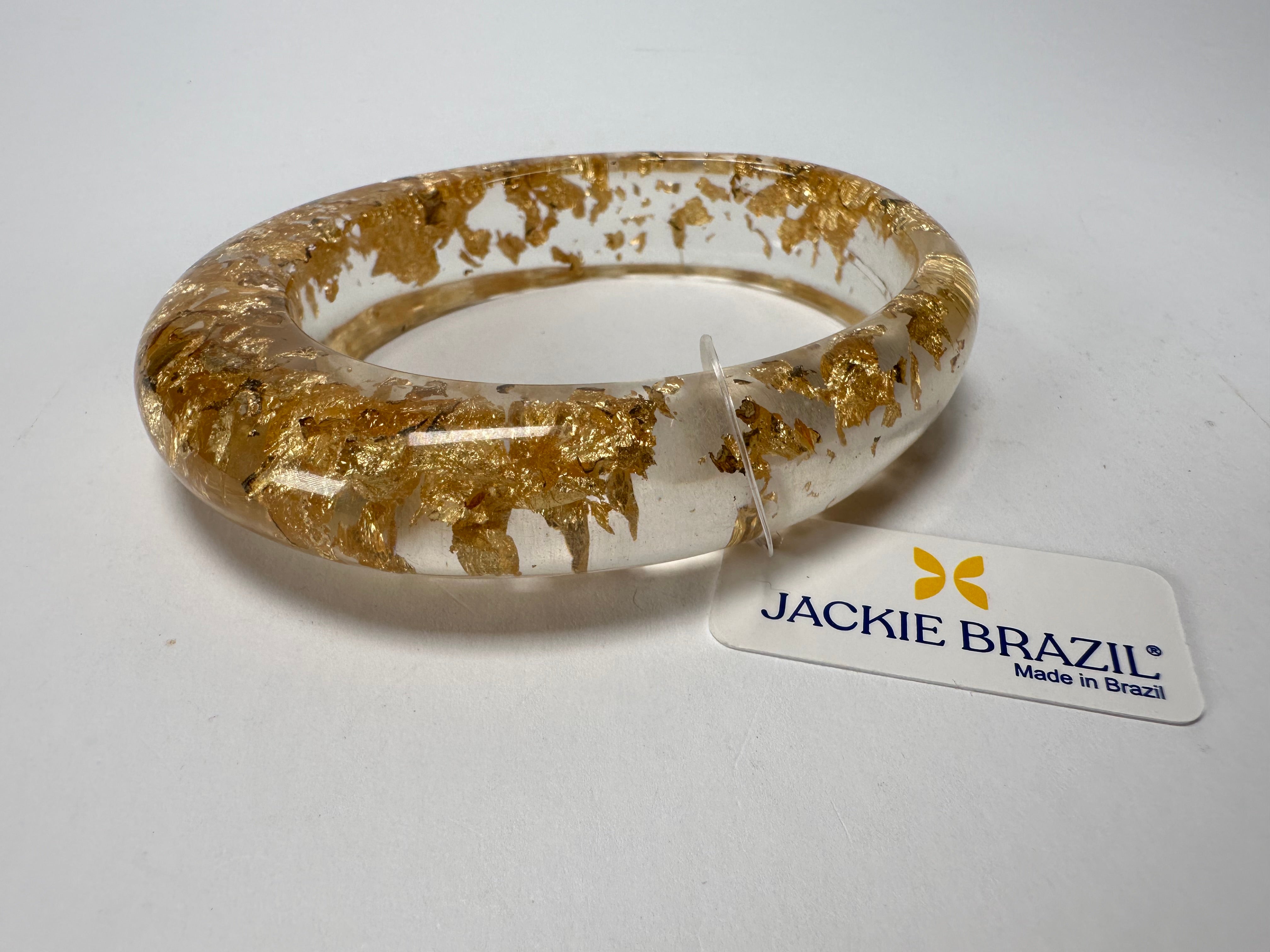 Jackie Brazil "Solid Oval" Gold Flakes 1.3cm Resin Bangle ( B0040 )