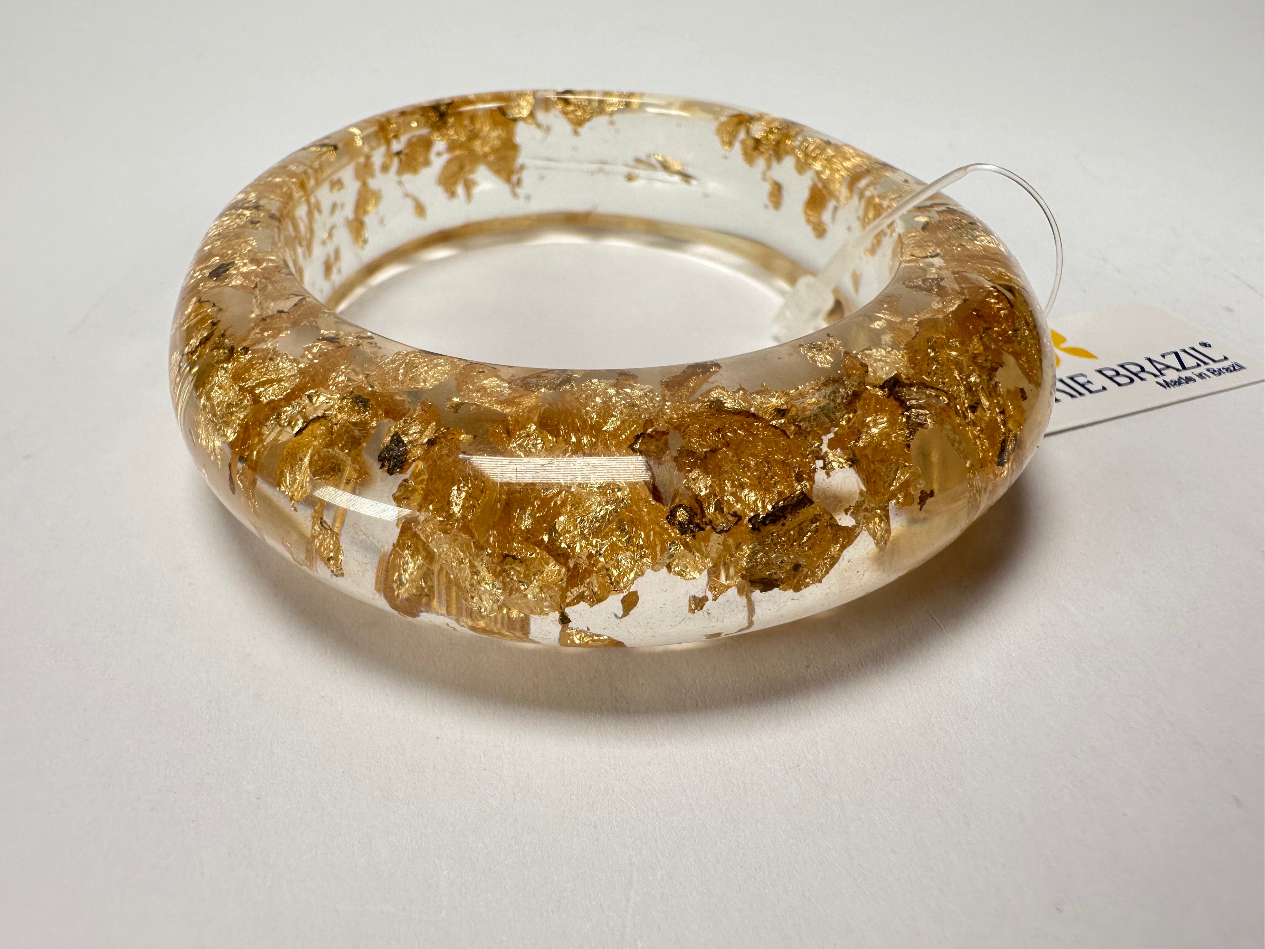 Jackie Brazil "Solid Oval" Gold Flakes 1.3cm Resin Bangle ( B0040 )