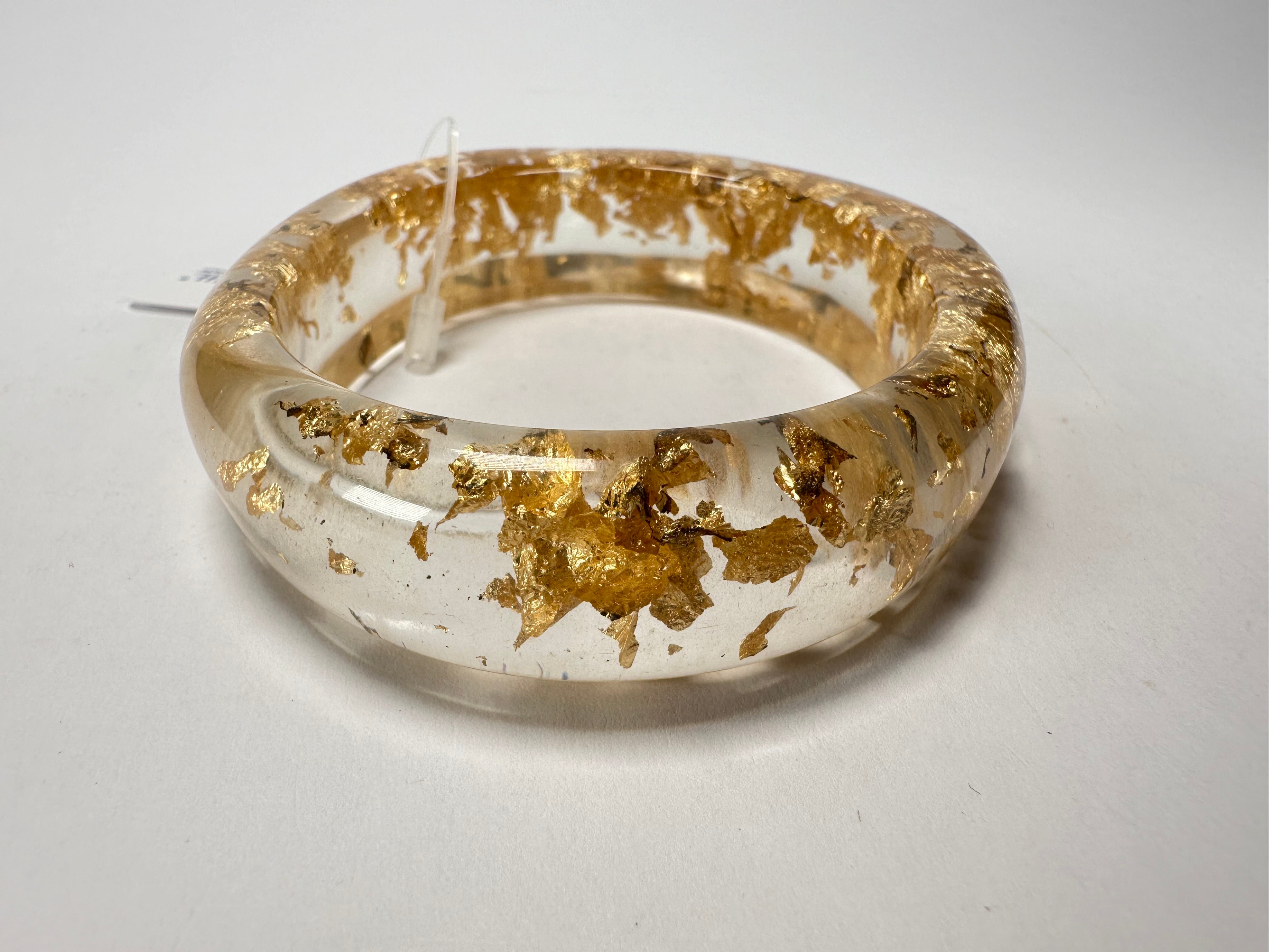 Jackie Brazil "Solid Oval" Gold Flakes 1.3cm Resin Bangle ( B0040 )