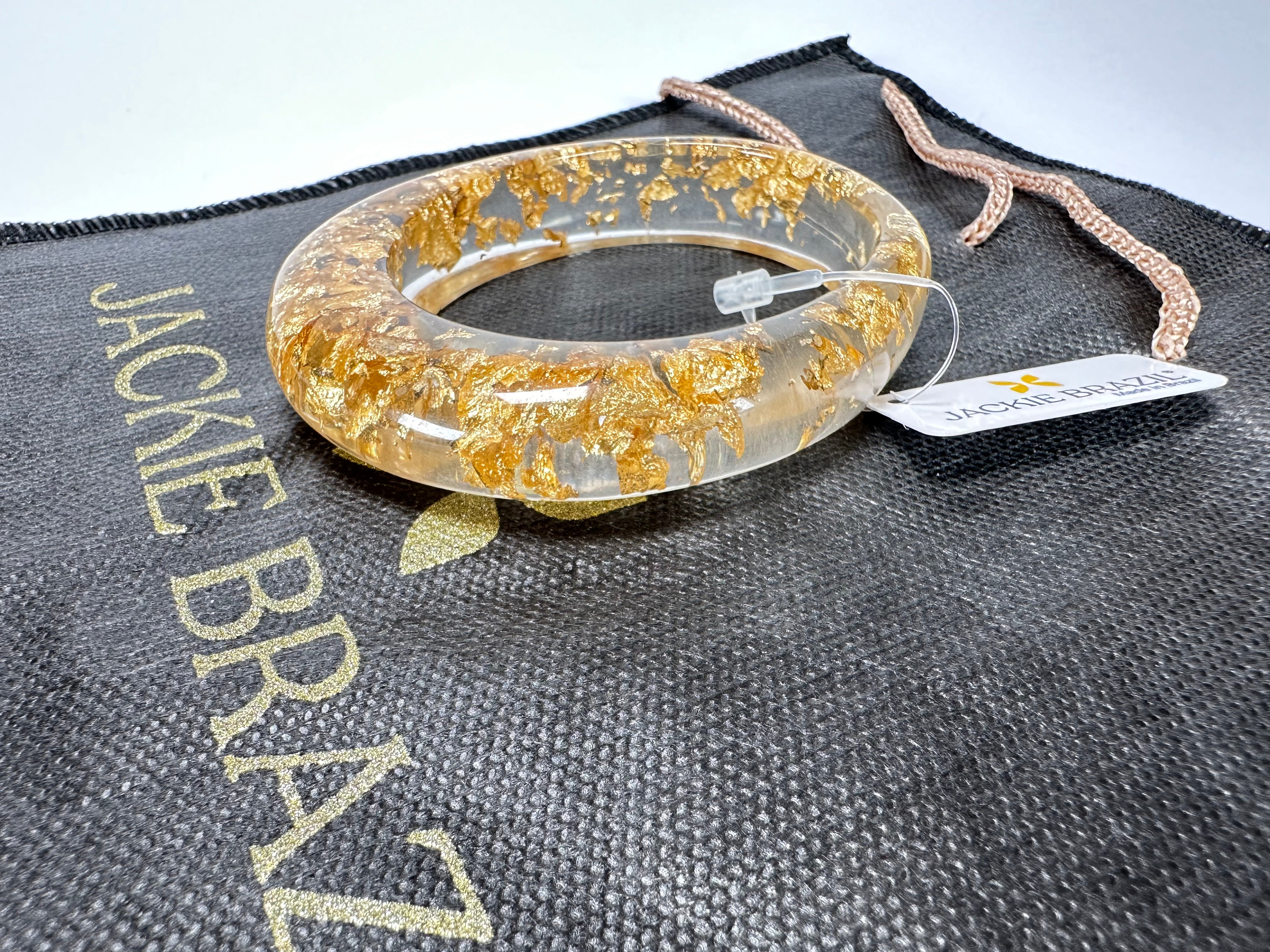 Jackie Brazil "Solid Oval" Gold Flakes 1.3cm Resin Bangle ( B0040 )