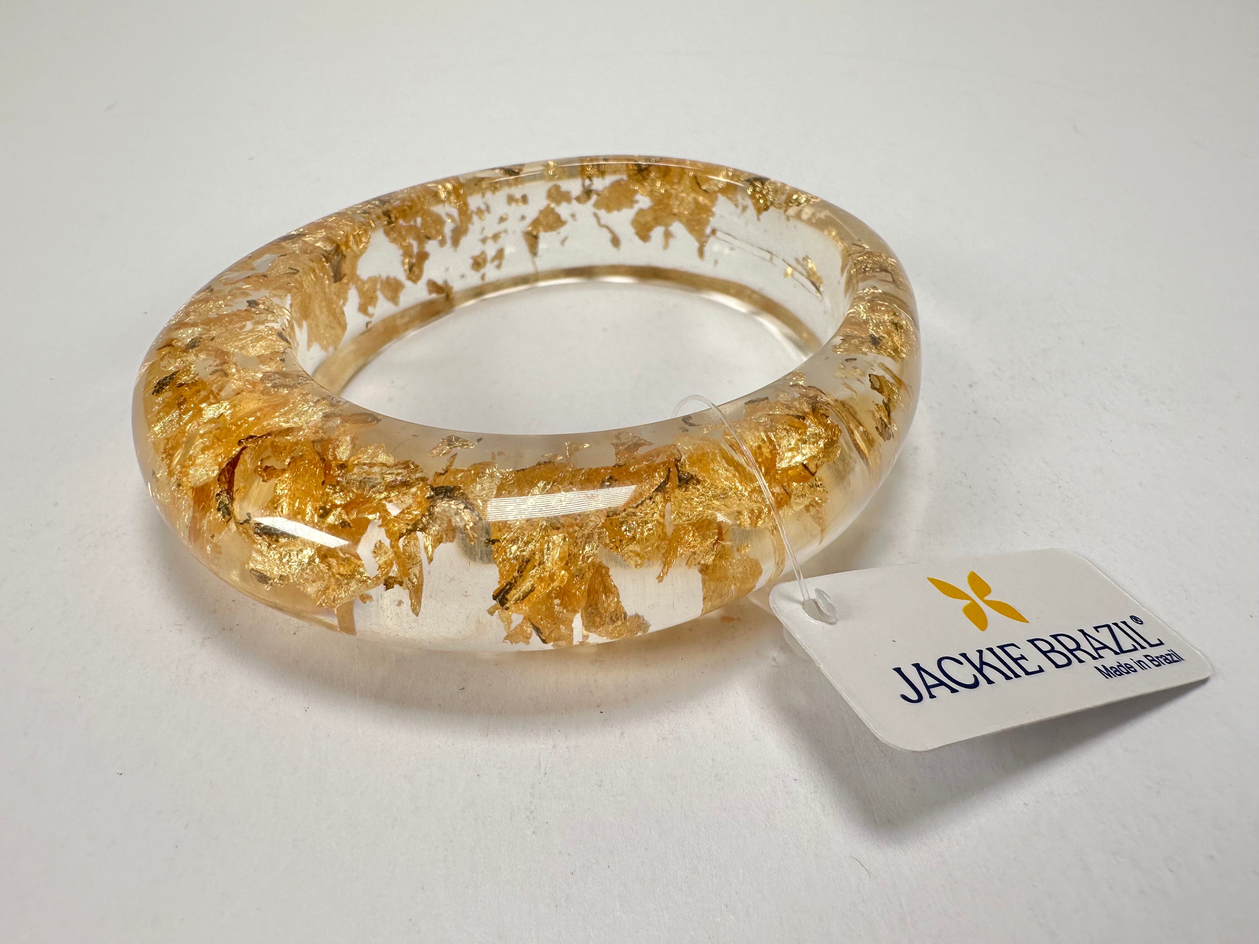 Jackie Brazil "Solid Oval" Gold Flakes 1.3cm Resin Bangle ( B0040 )