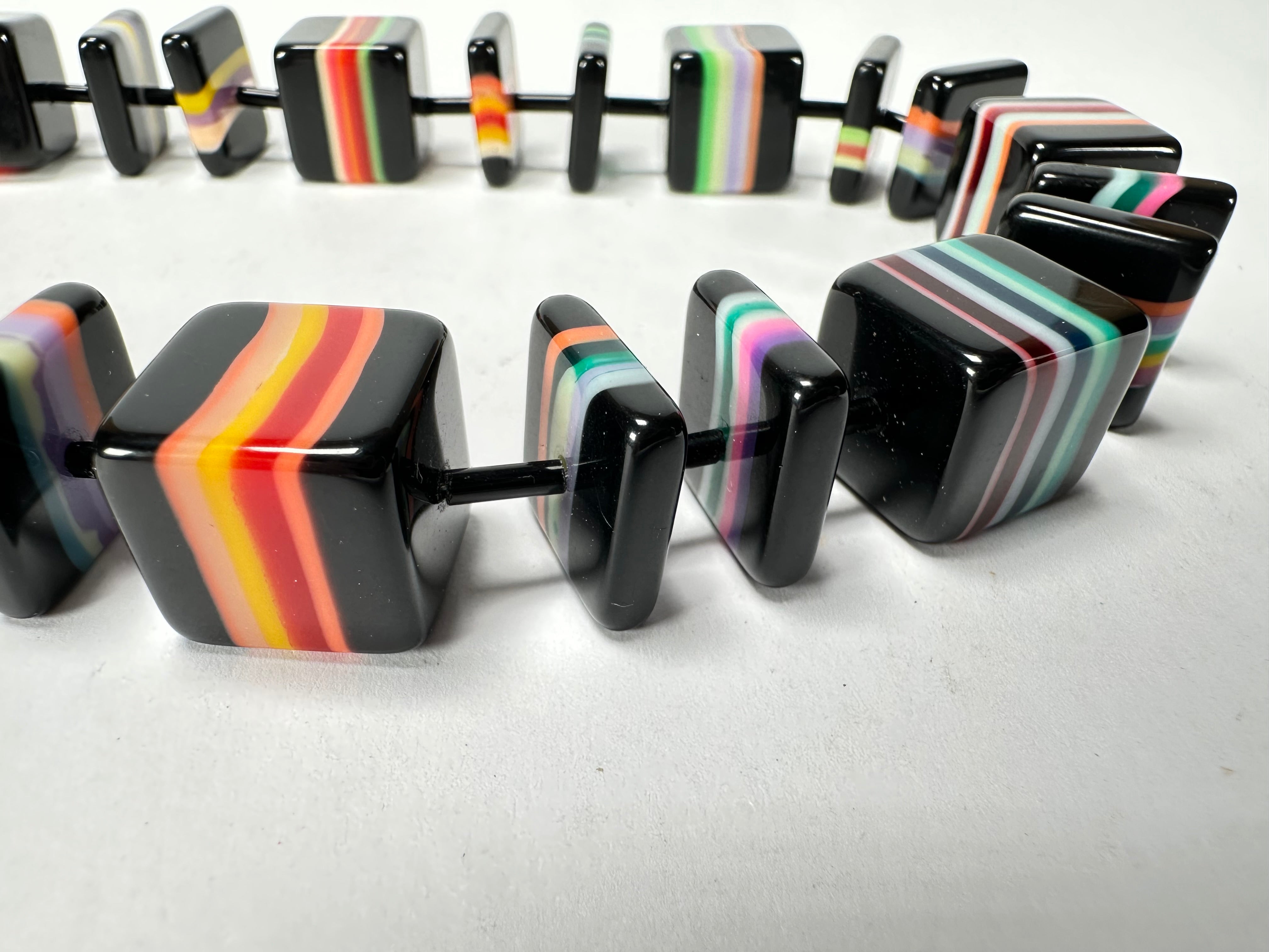 Jackie Brazil "Bar Code" Mix Black & Liquorice Squares Short Resin Necklace ( N2202 )