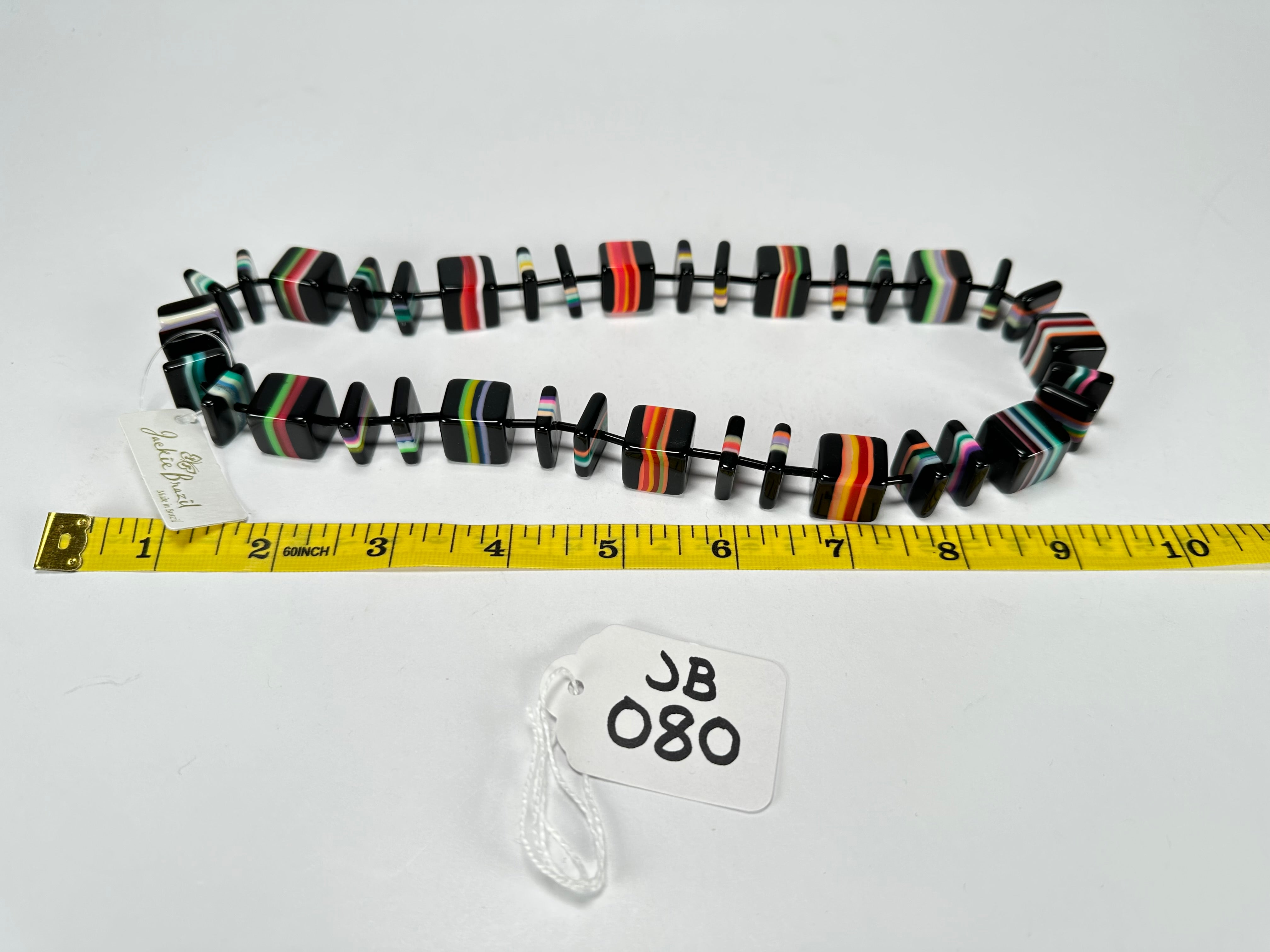 Jackie Brazil "Bar Code" Mix Black & Liquorice Squares Short Resin Necklace ( N2202 )