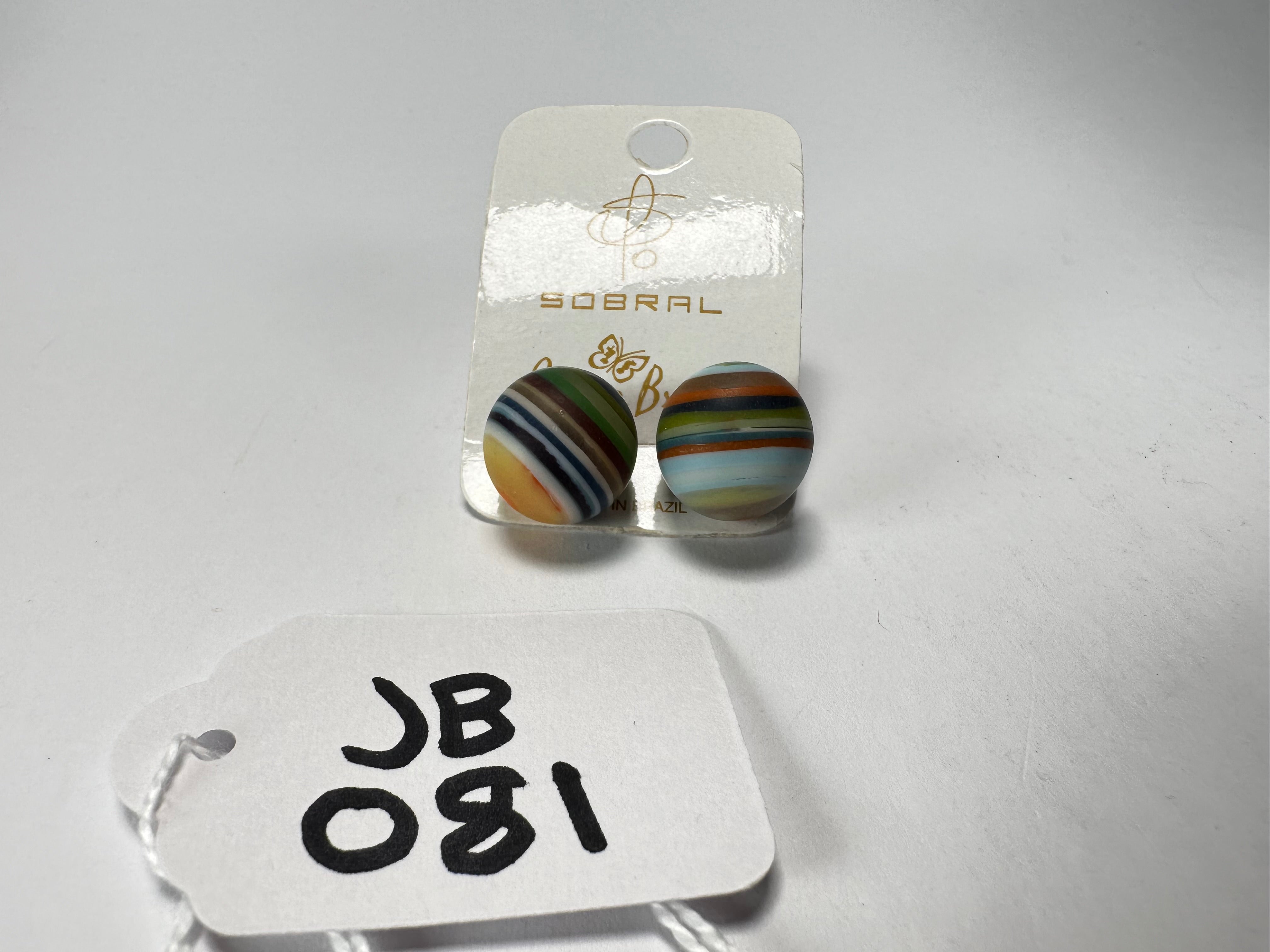 Jackie Brazil "Amazon Mix" Liquorice Striped Stud Ball Resin Earrings ( E2875 )