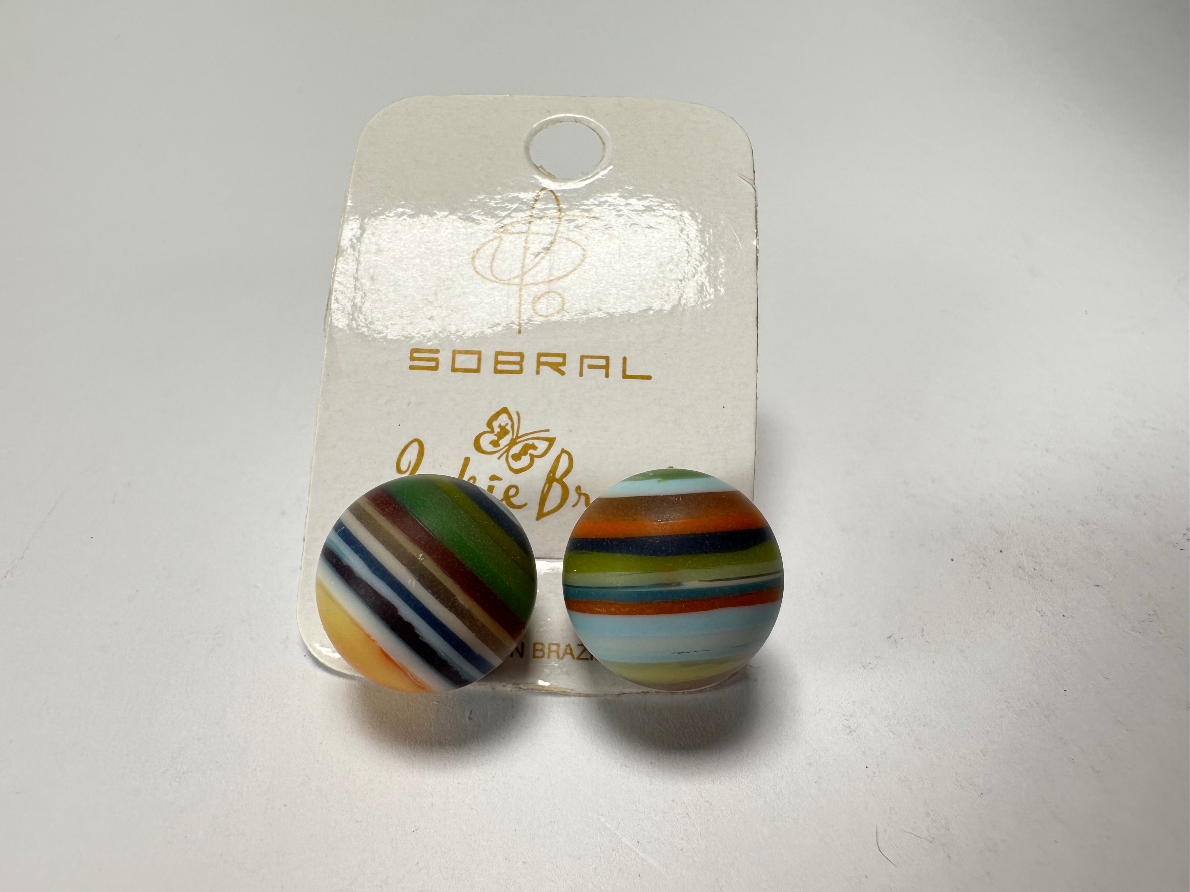 Jackie Brazil "Amazon Mix" Liquorice Striped Stud Ball Resin Earrings ( E2875 )