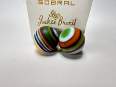 Jackie Brazil "Amazon Mix" Liquorice Striped Stud Ball Resin Earrings ( E2875 )