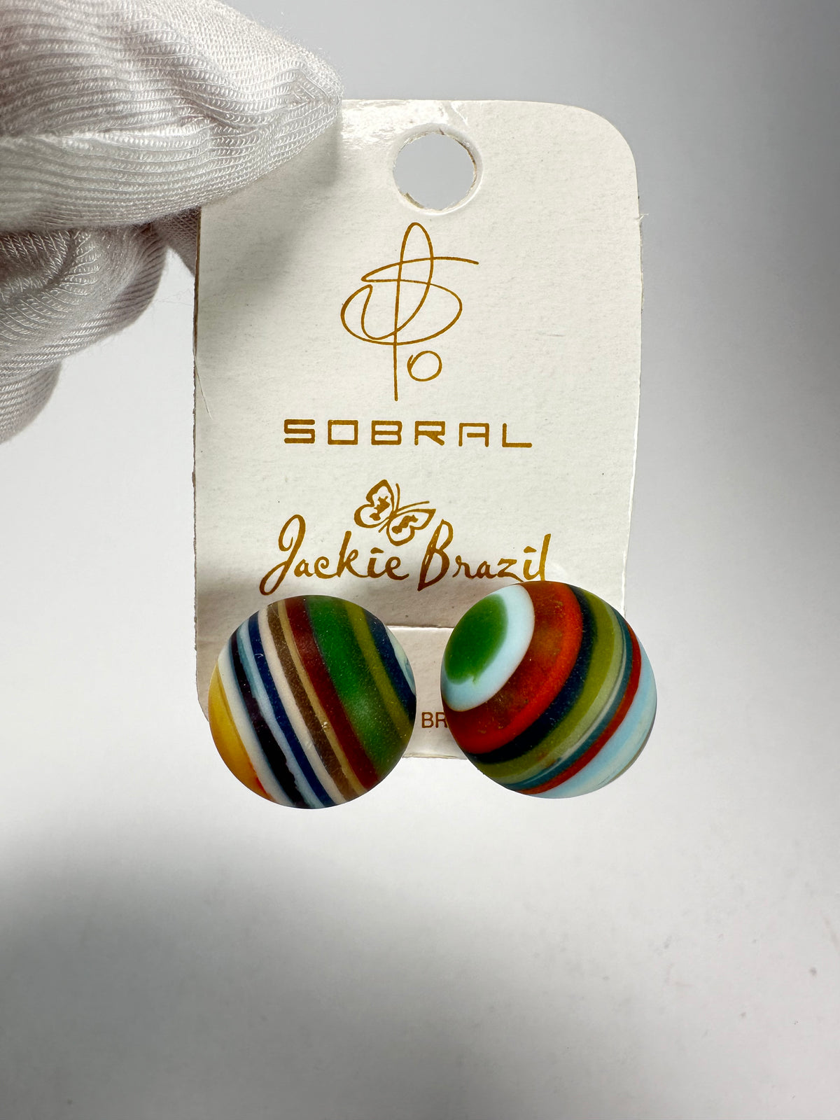 Jackie Brazil "Amazon Mix" Liquorice Striped Stud Ball Resin Earrings ( E2875 )