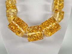 Jackie Brazil "Gold Flakes" Mix Size Liquorice Cubes Resin Necklace ( N3343 )