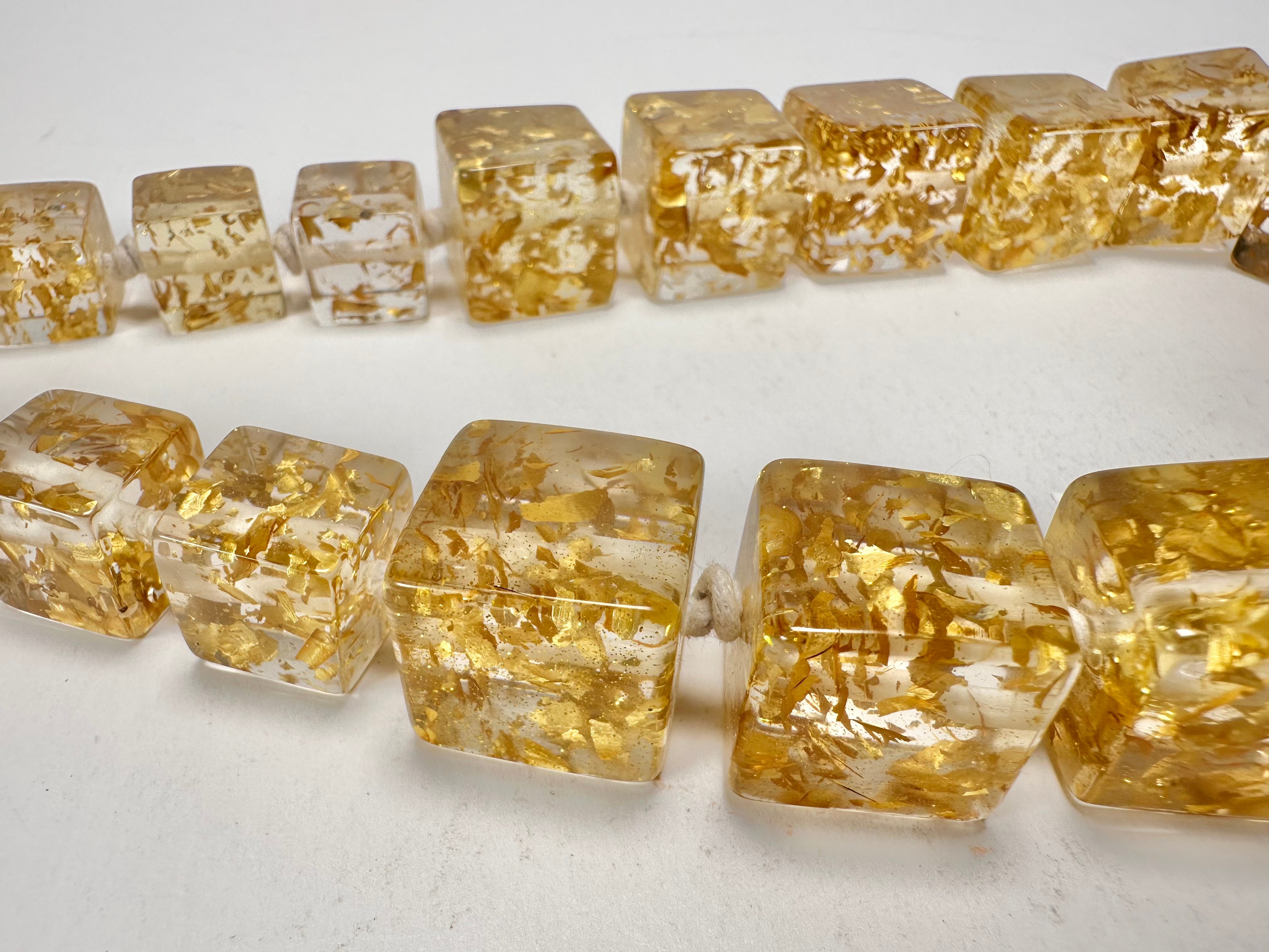 Jackie Brazil "Gold Flakes" Mix Size Liquorice Cubes Resin Necklace ( N3343 )