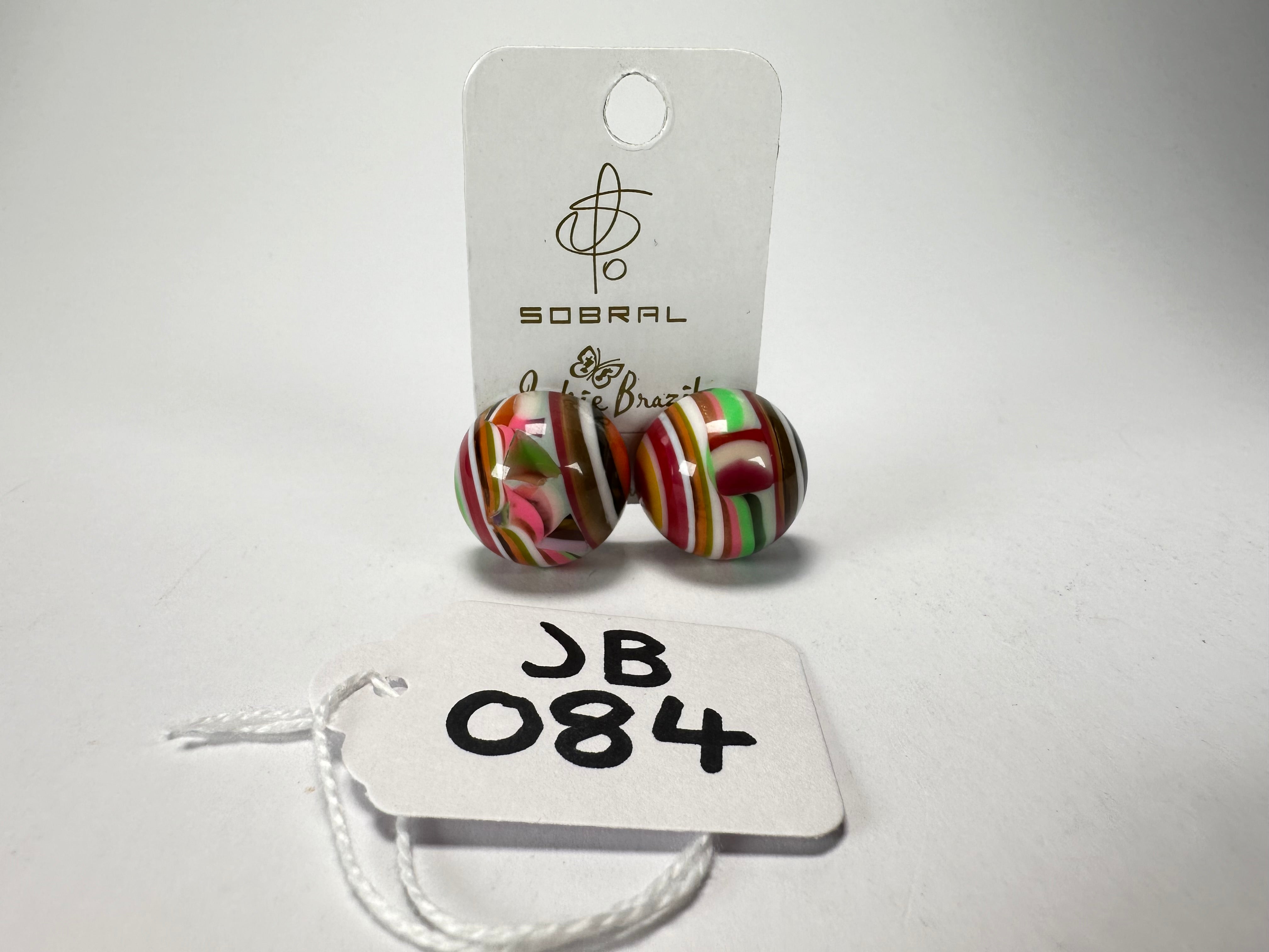 Jackie Brazil "Liquorice Stripes" Round Balls Clip On Resin Earrings ( E1337 )