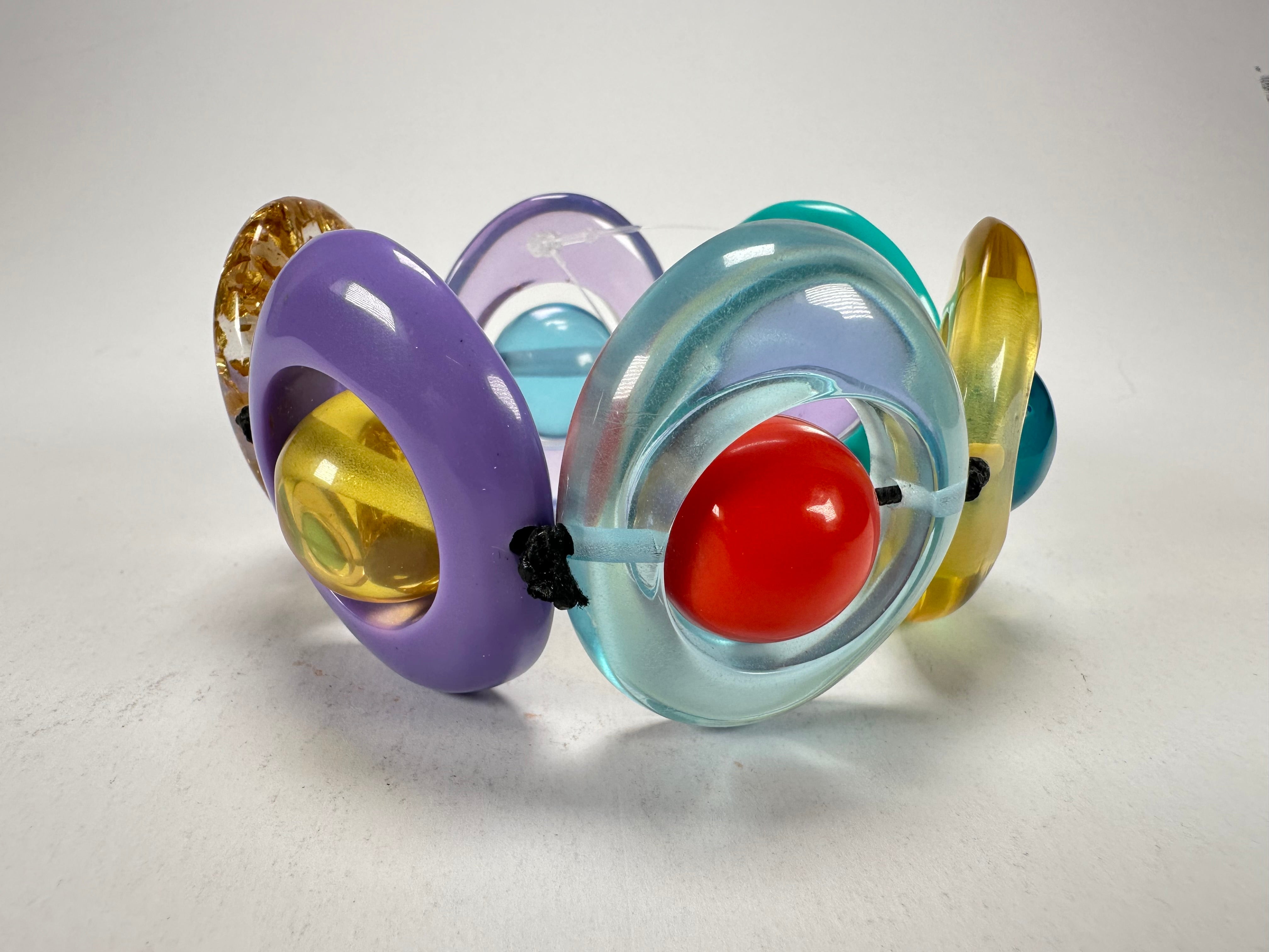 Jackie Brazil "Saturn" Transparent Paris Mix Disc & Ball Elastic Bracelet ( B0052 )