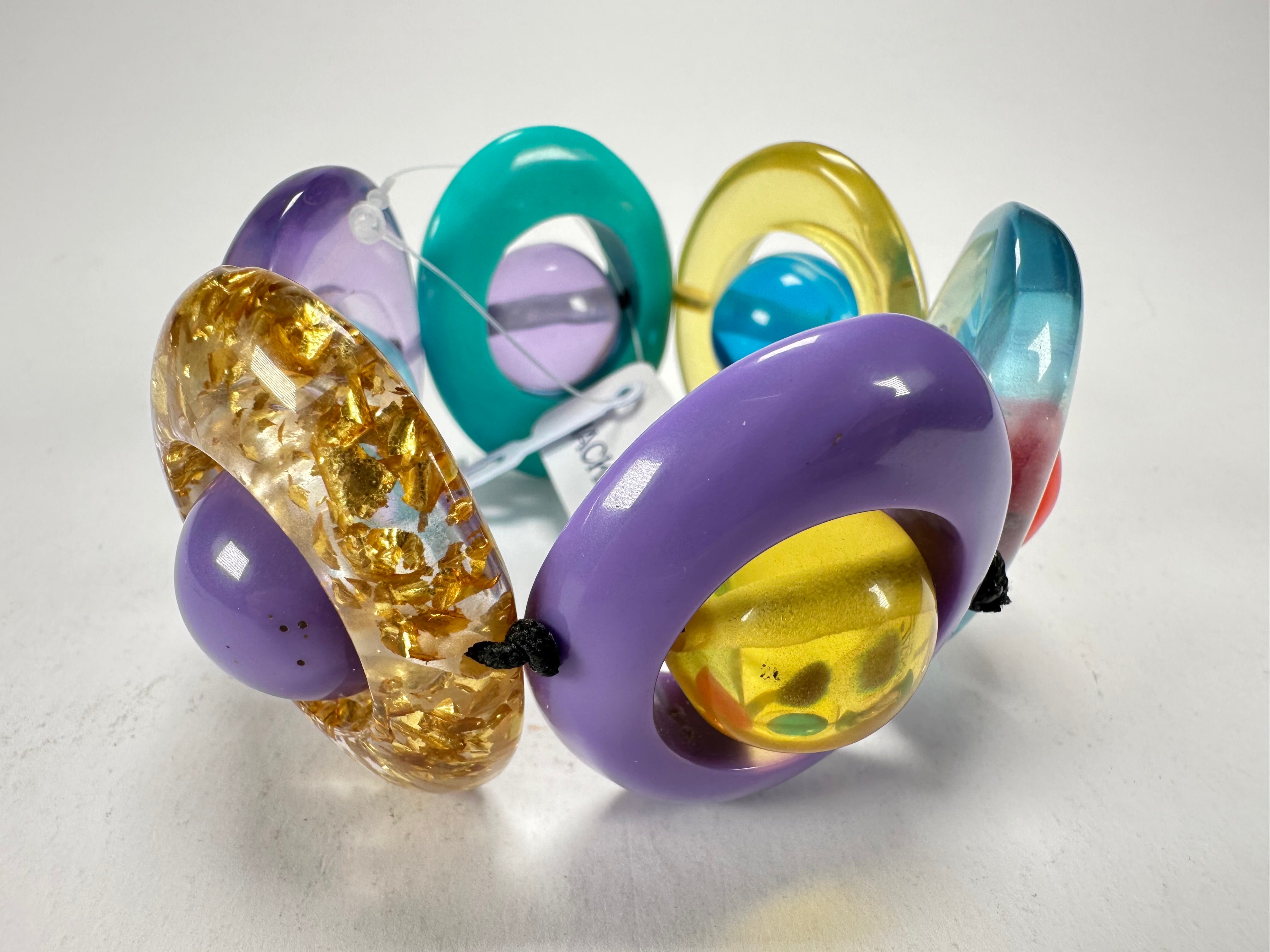 Jackie Brazil "Saturn" Transparent Paris Mix Disc & Ball Elastic Bracelet ( B0052 )