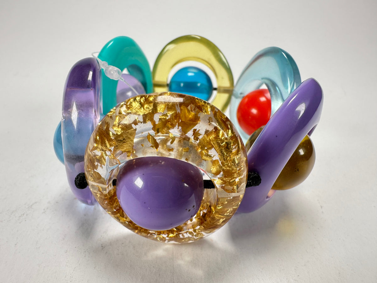 Jackie Brazil "Saturn" Transparent Paris Mix Disc & Ball Elastic Bracelet ( B0052 )