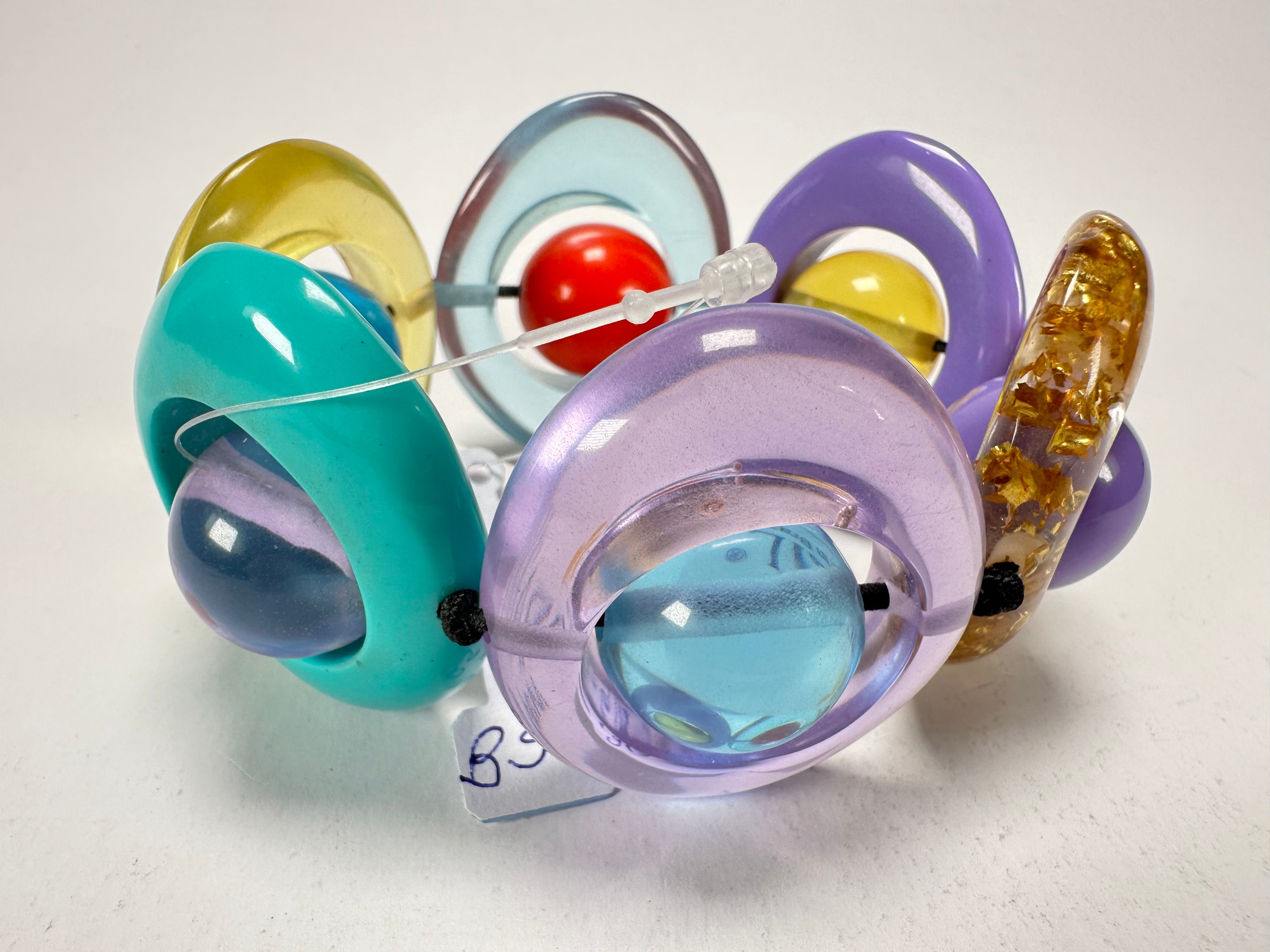 Jackie Brazil "Saturn" Transparent Paris Mix Disc & Ball Elastic Bracelet ( B0052 )