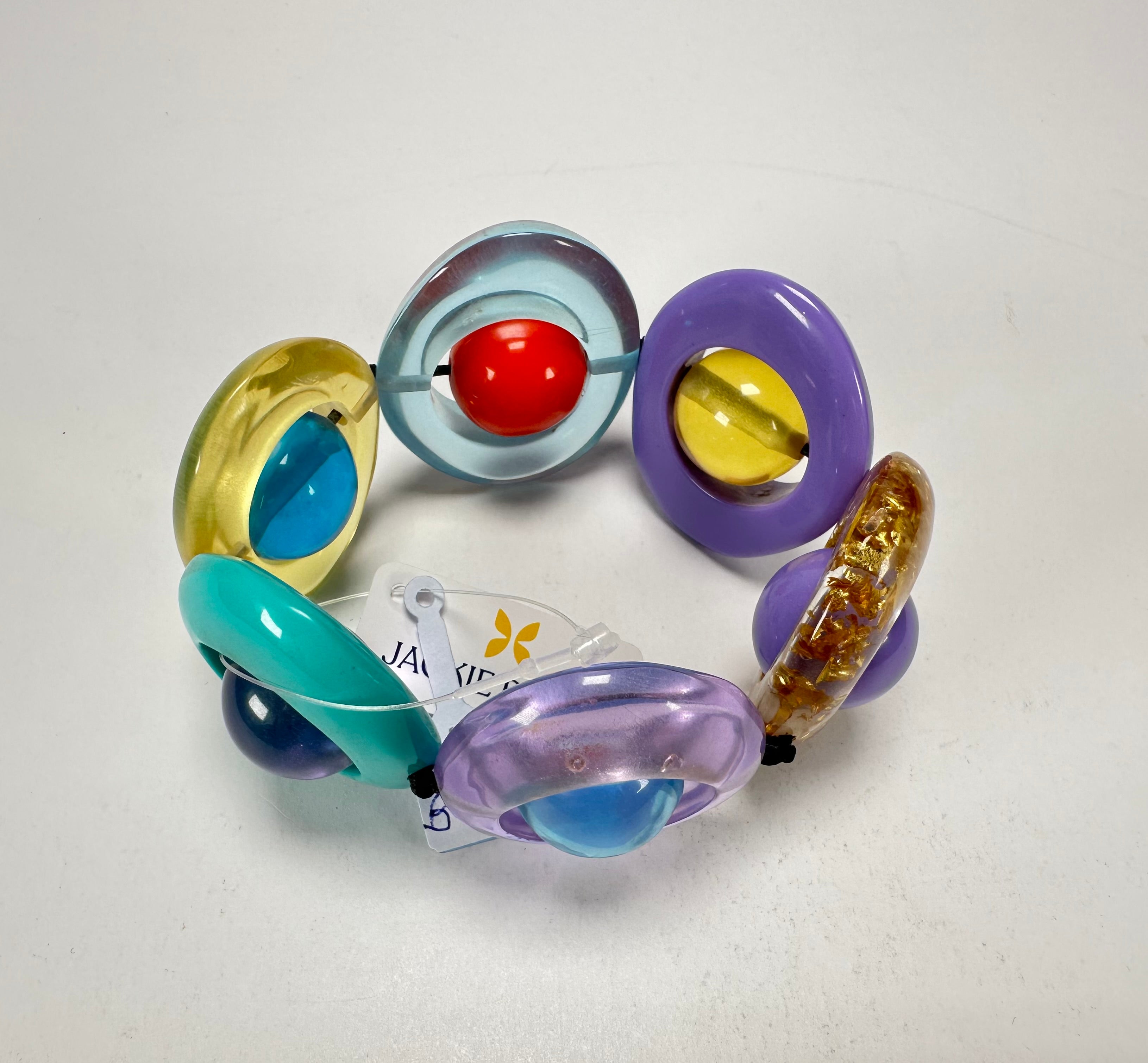 Jackie Brazil "Saturn" Transparent Paris Mix Disc & Ball Elastic Bracelet ( B0052 )
