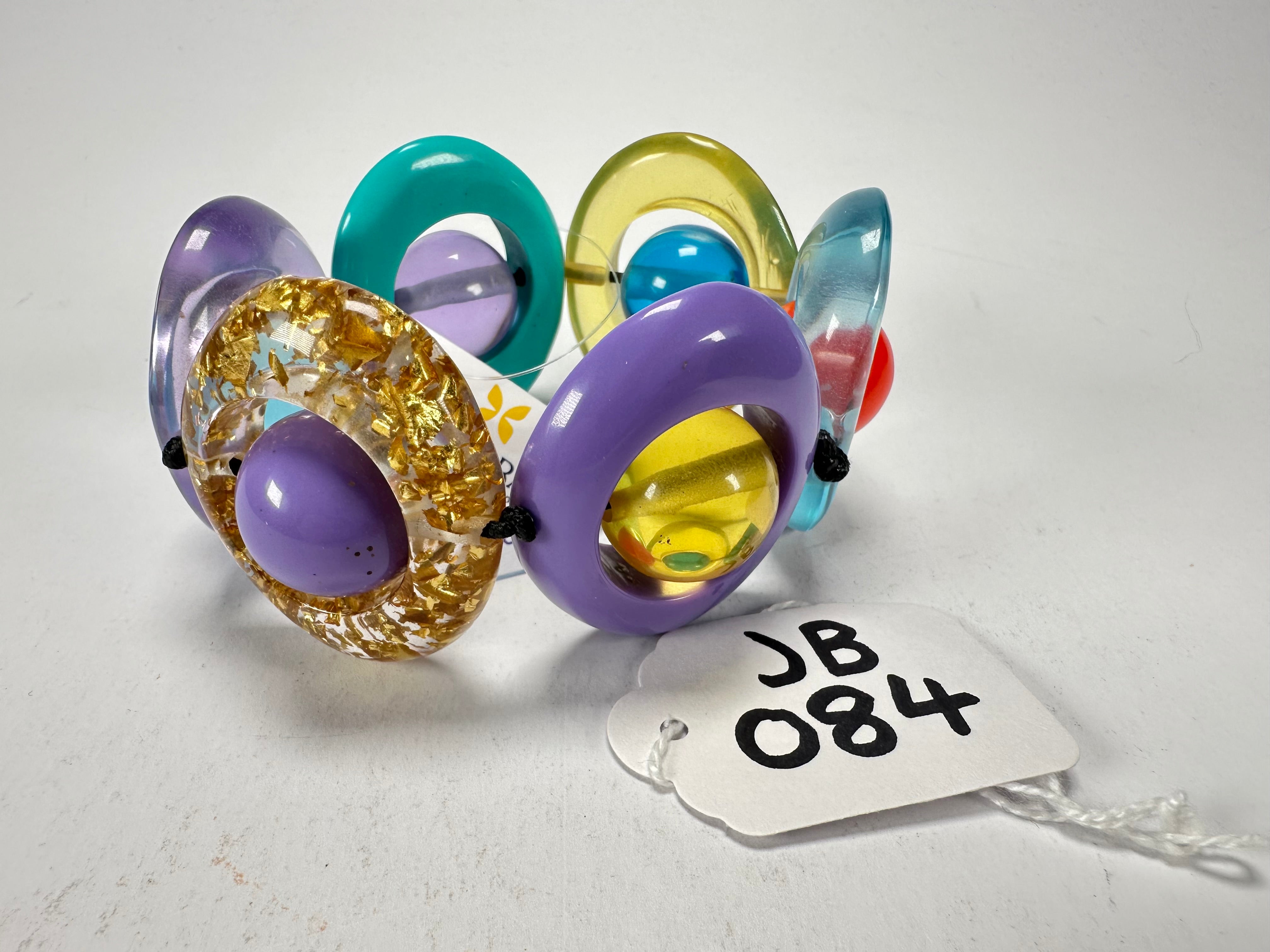 Jackie Brazil "Saturn" Transparent Paris Mix Disc & Ball Elastic Bracelet ( B0052 )