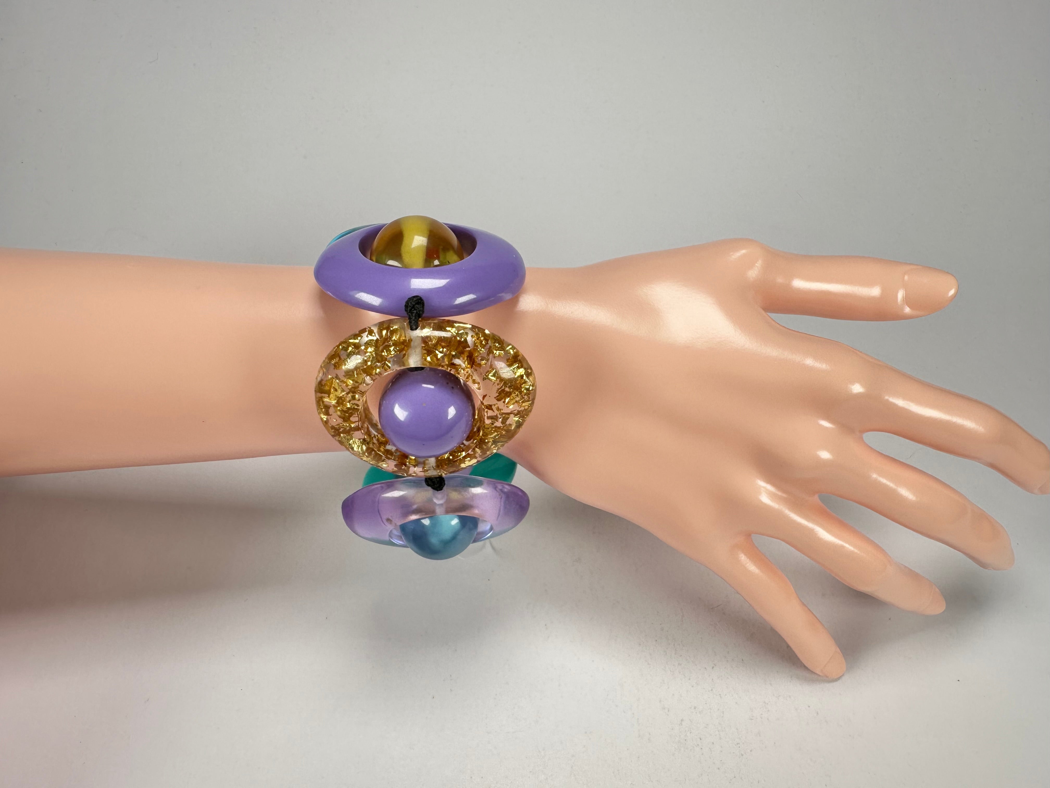 Jackie Brazil "Saturn" Transparent Paris Mix Disc & Ball Elastic Bracelet ( B0052 )