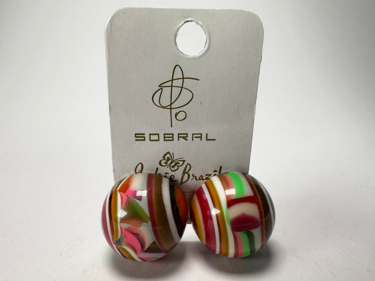 Jackie Brazil "Liquorice Stripes" Round Balls Clip On Resin Earrings ( E1337 )