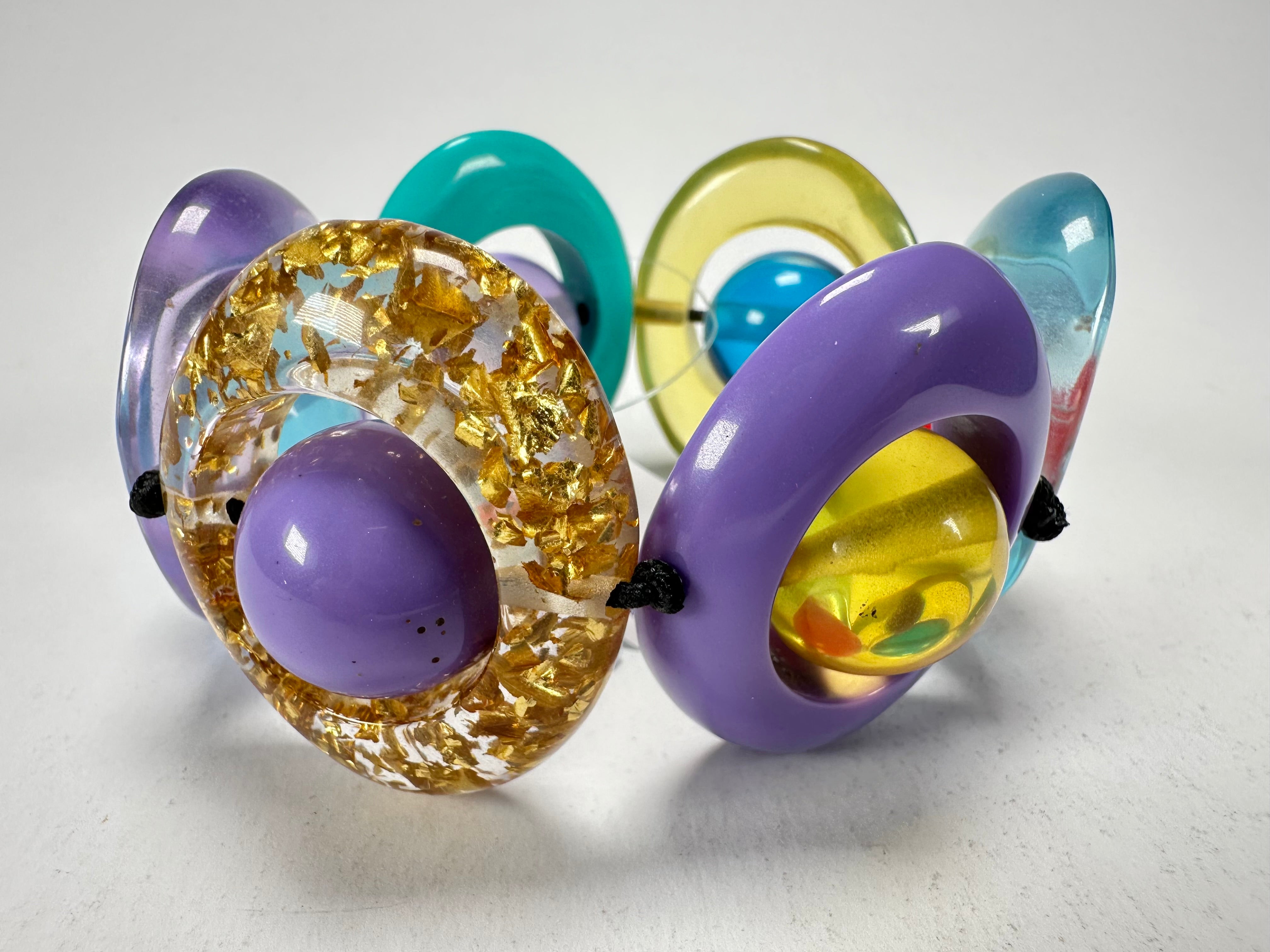 Jackie Brazil "Saturn" Transparent Paris Mix Disc & Ball Elastic Bracelet ( B0052 )