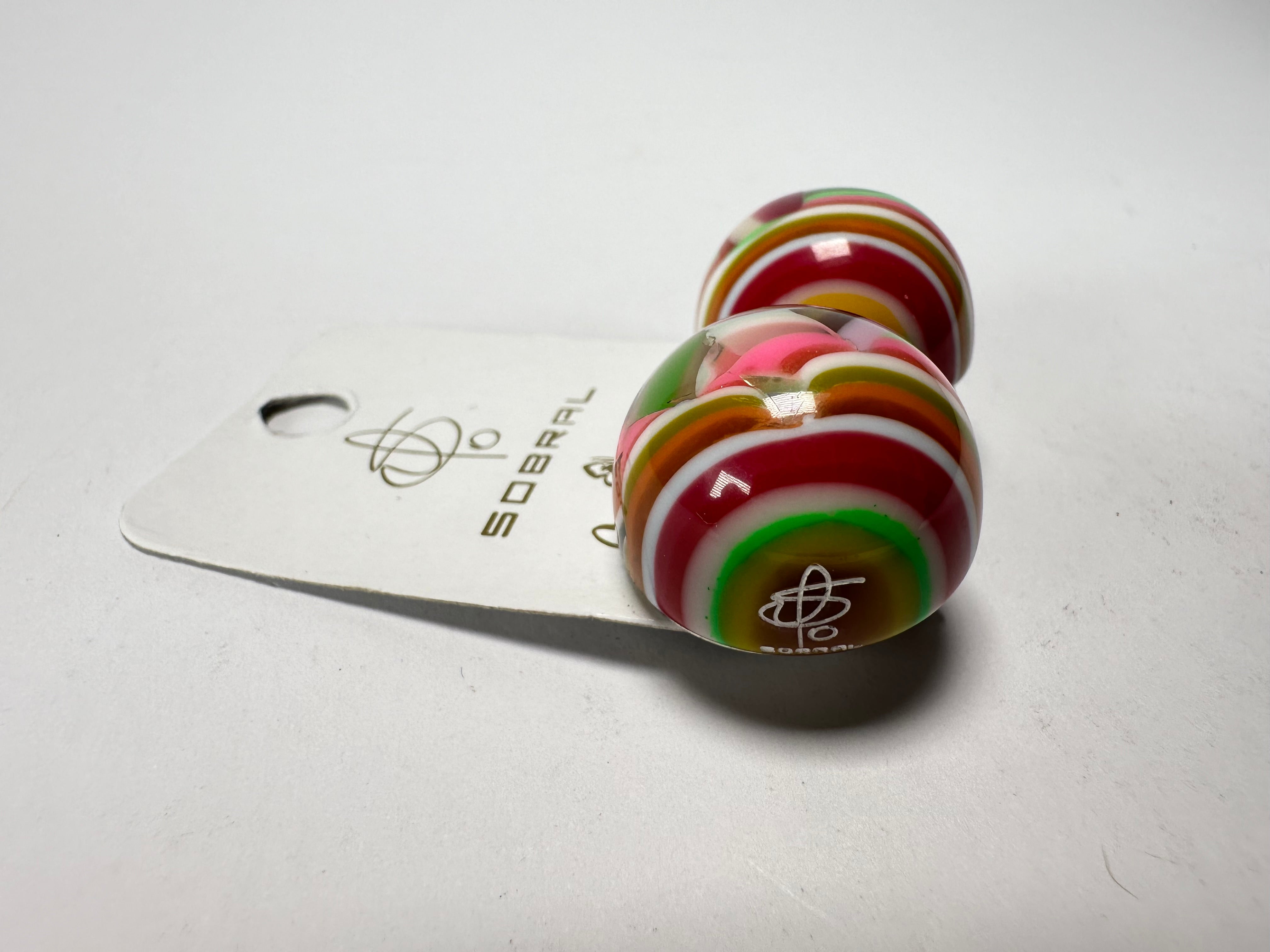 Jackie Brazil "Liquorice Stripes" Round Balls Clip On Resin Earrings ( E1337 )