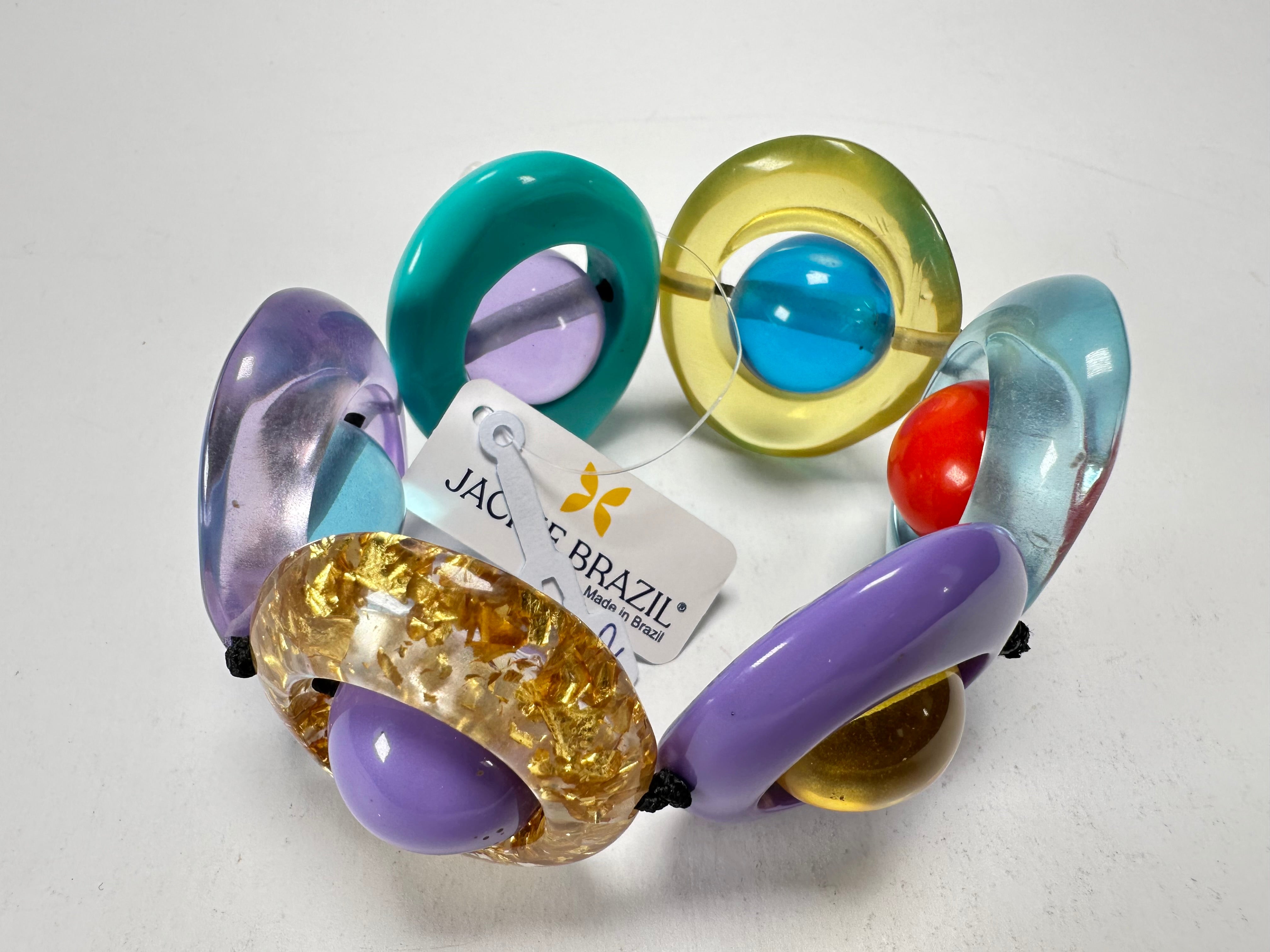 Jackie Brazil "Saturn" Transparent Paris Mix Disc & Ball Elastic Bracelet ( B0052 )