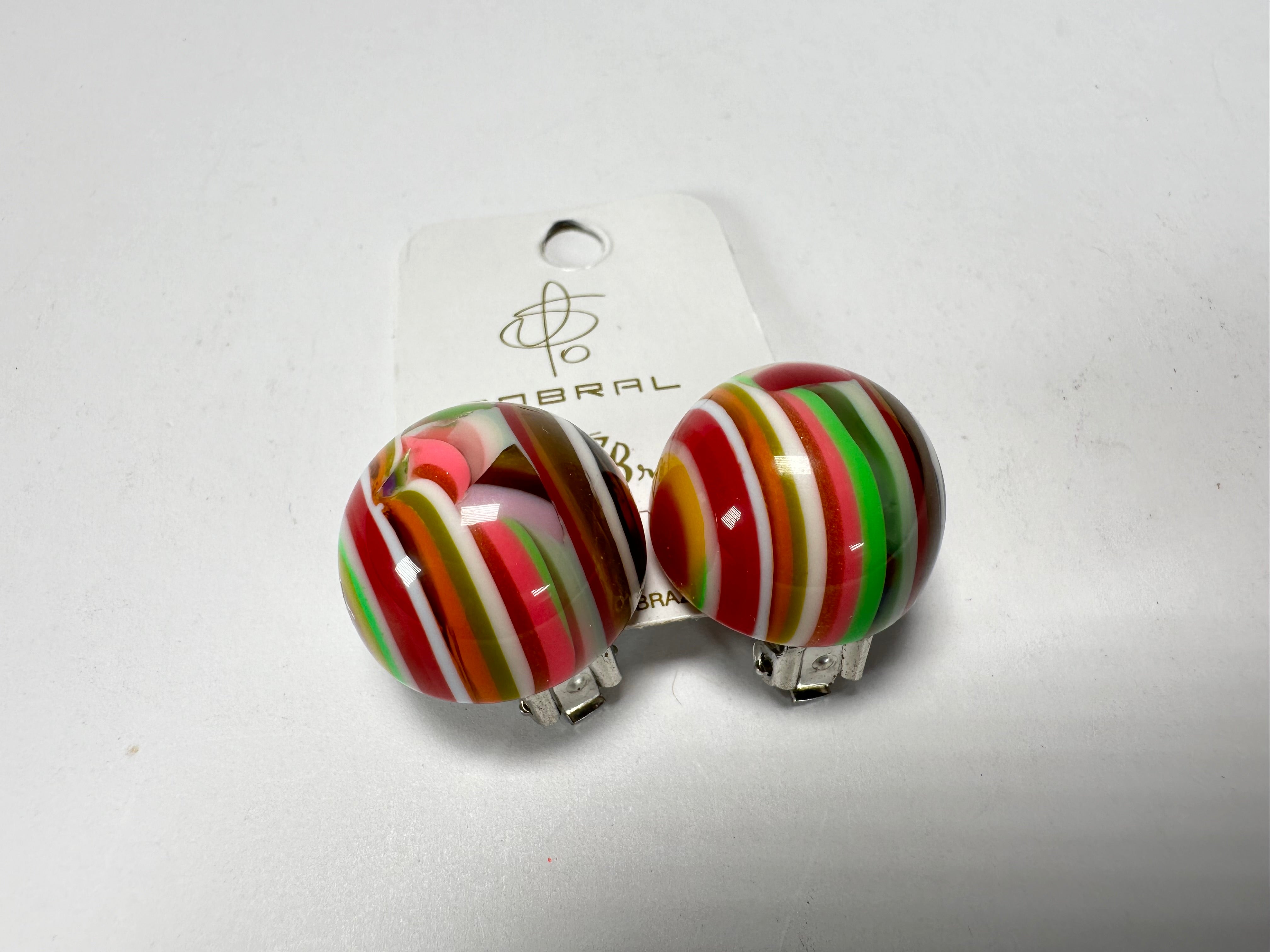 Jackie Brazil "Liquorice Stripes" Round Balls Clip On Resin Earrings ( E1337 )