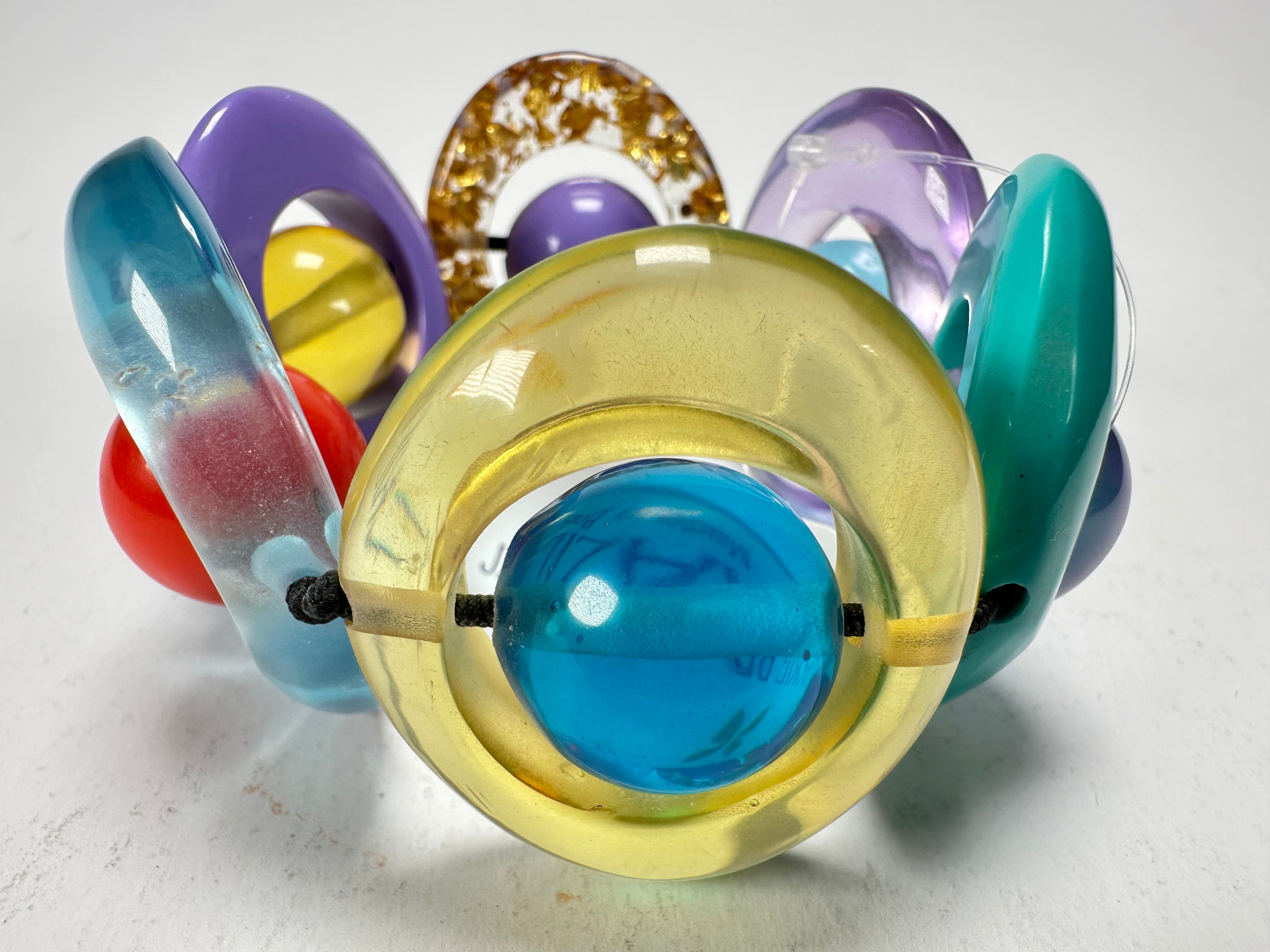 Jackie Brazil "Saturn" Transparent Paris Mix Disc & Ball Elastic Bracelet ( B0052 )
