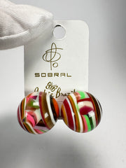 Jackie Brazil "Liquorice Stripes" Round Balls Clip On Resin Earrings ( E1337 )