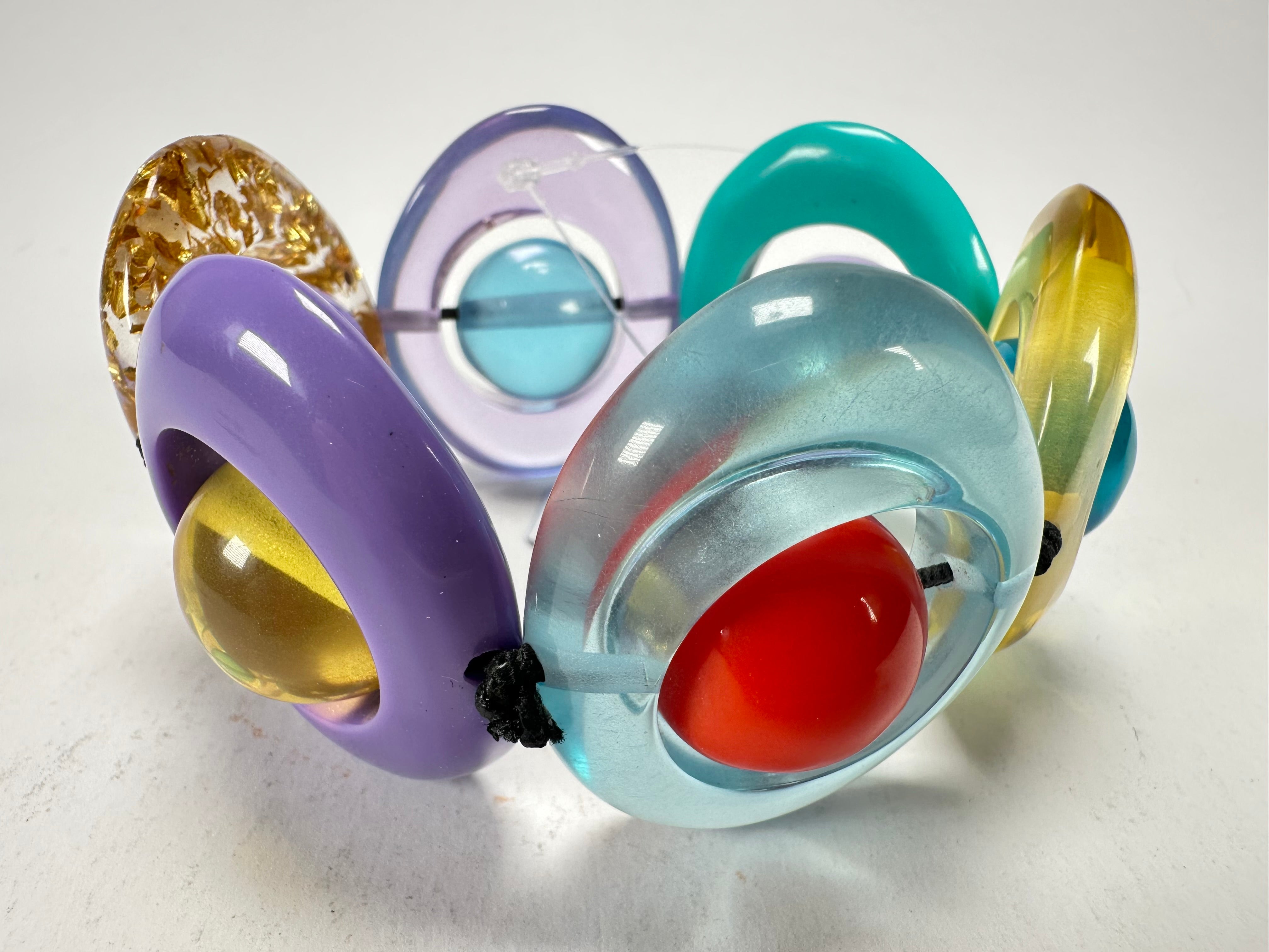 Jackie Brazil "Saturn" Transparent Paris Mix Disc & Ball Elastic Bracelet ( B0052 )