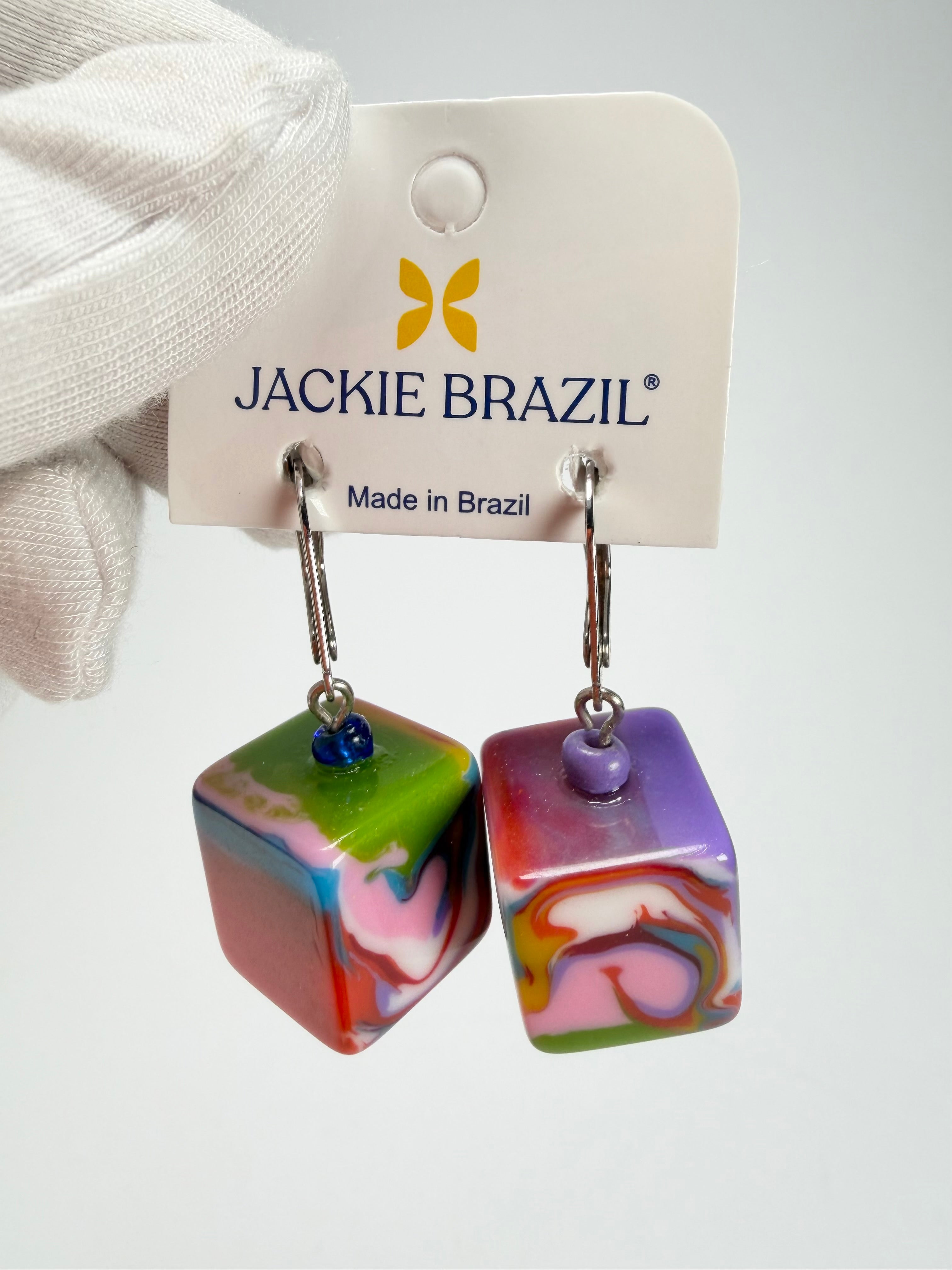 Jackie Brazil "Liquorice Cube" Kandinsky Allsorts Resin Earrings ( E0126 )