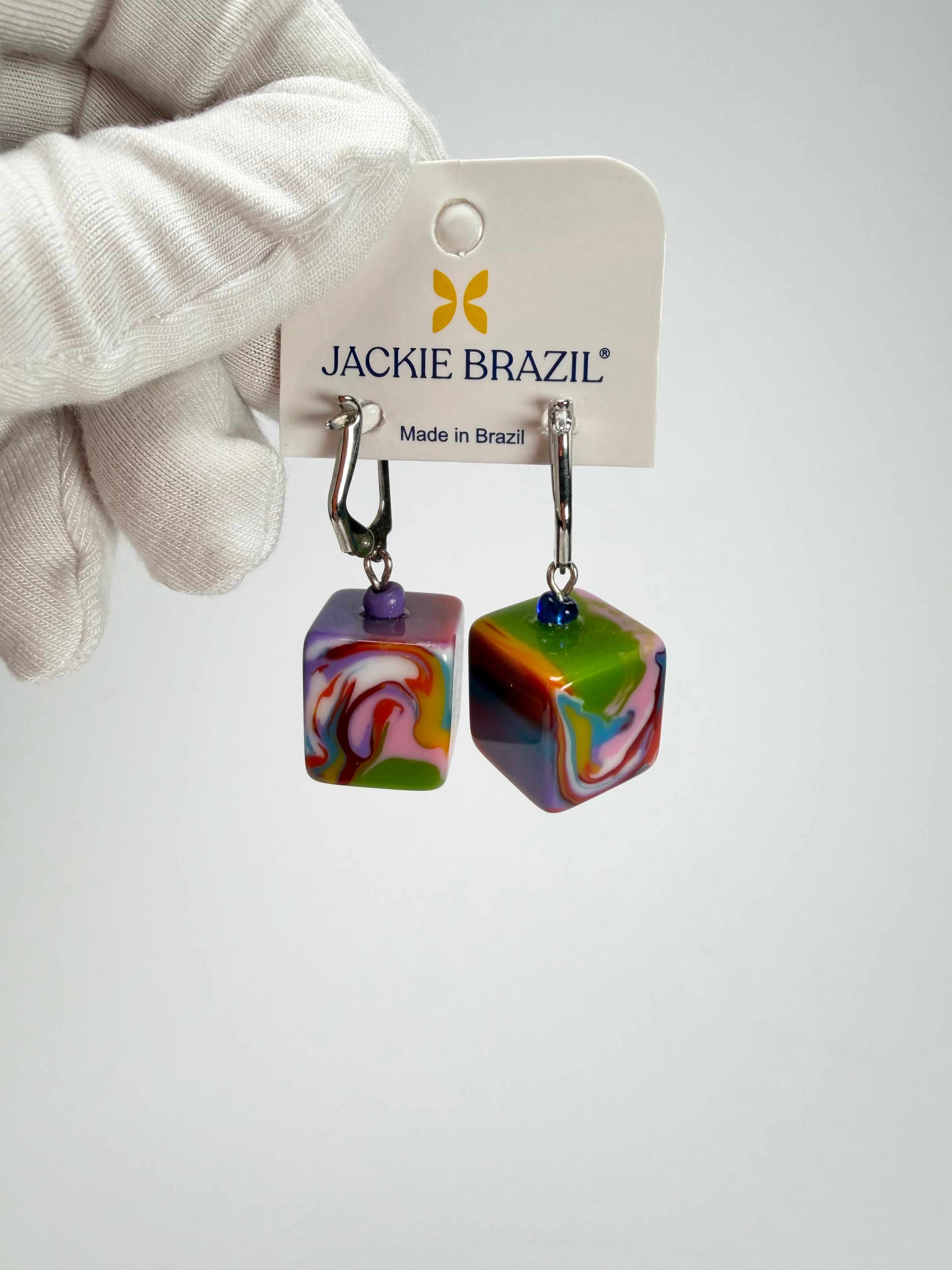 Jackie Brazil "Liquorice Cube" Kandinsky Allsorts Resin Earrings ( E0126 )