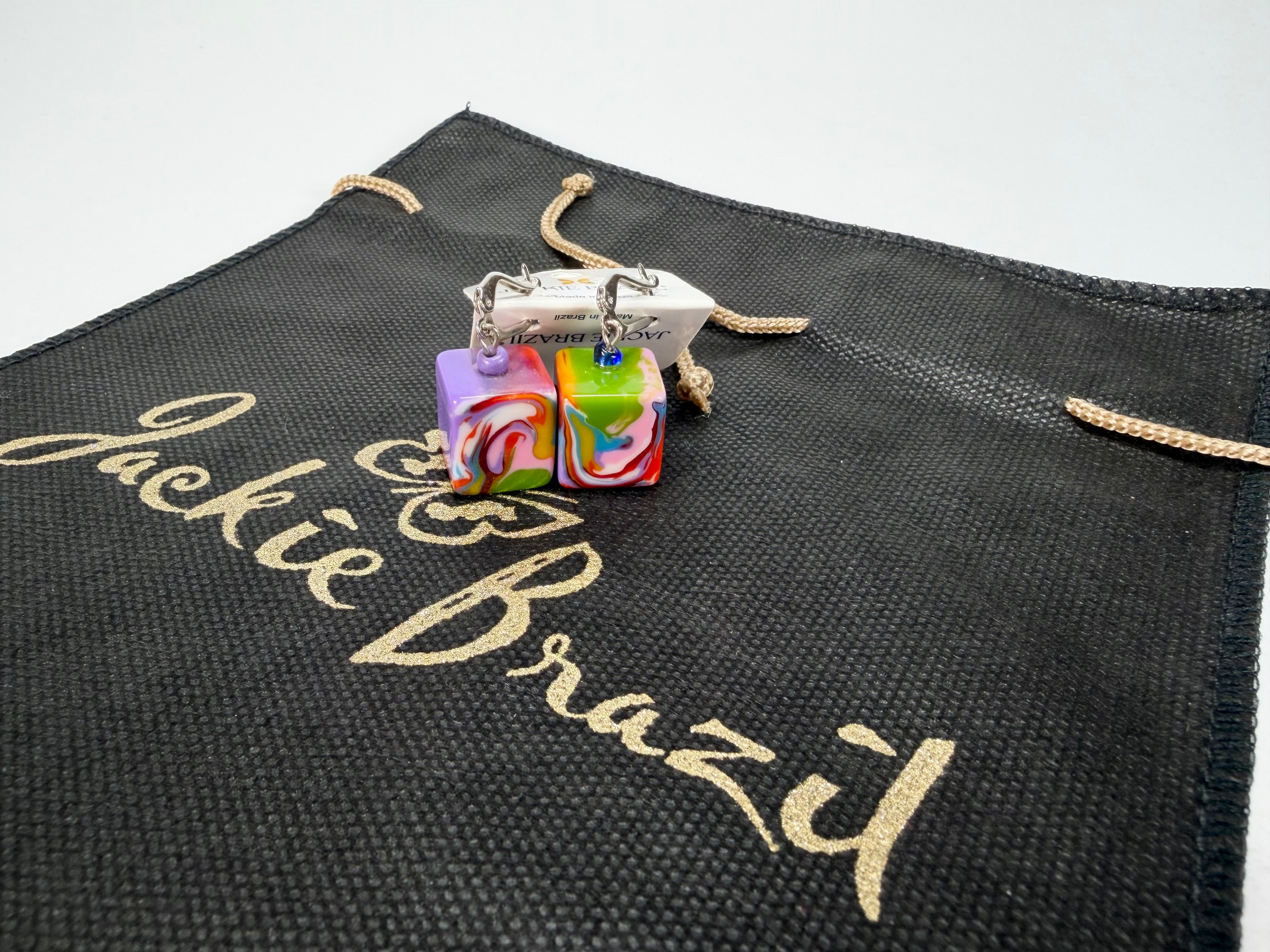 Jackie Brazil "Liquorice Cube" Kandinsky Allsorts Resin Earrings ( E0126 )