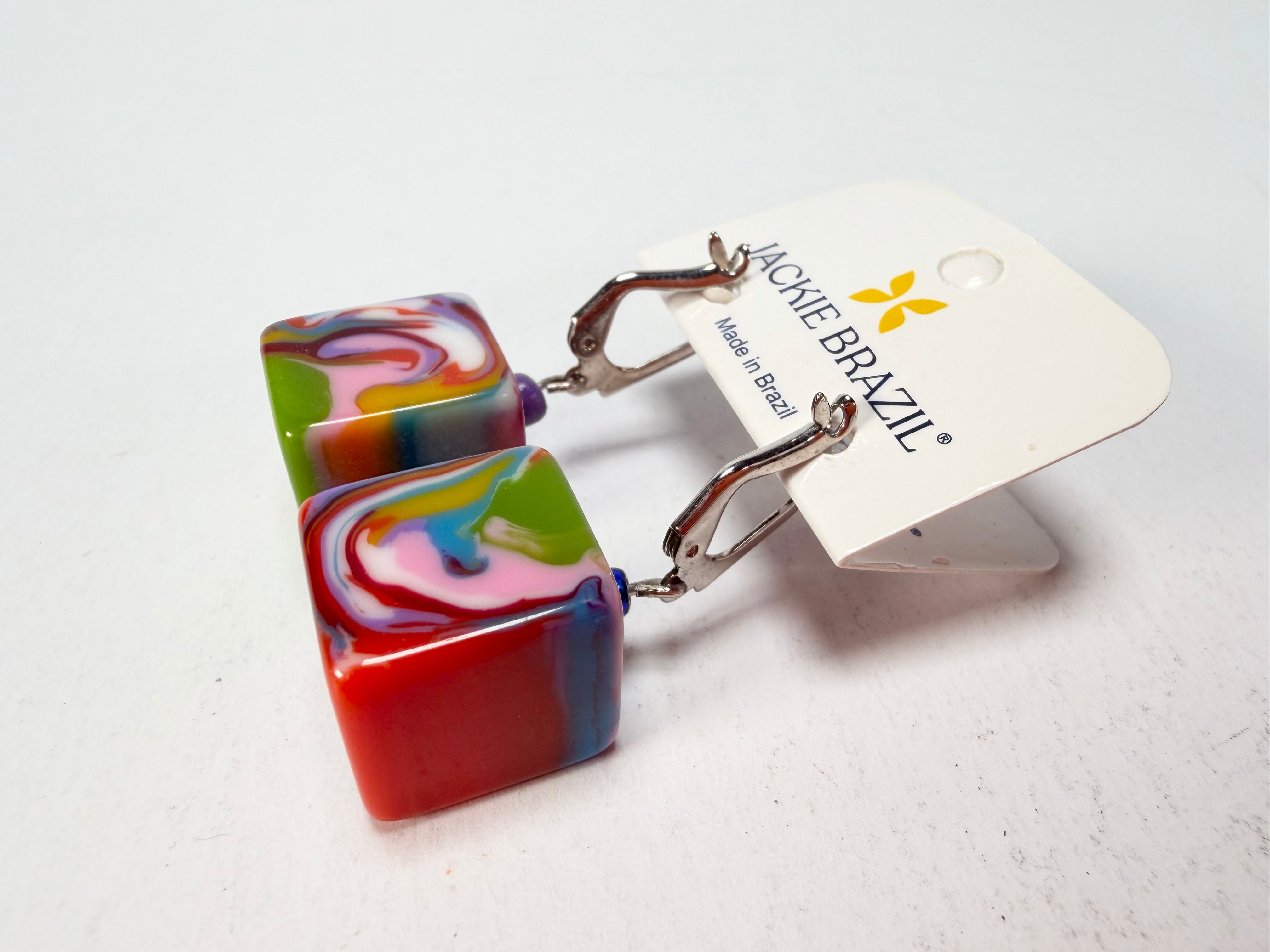Jackie Brazil "Liquorice Cube" Kandinsky Allsorts Resin Earrings ( E0126 )