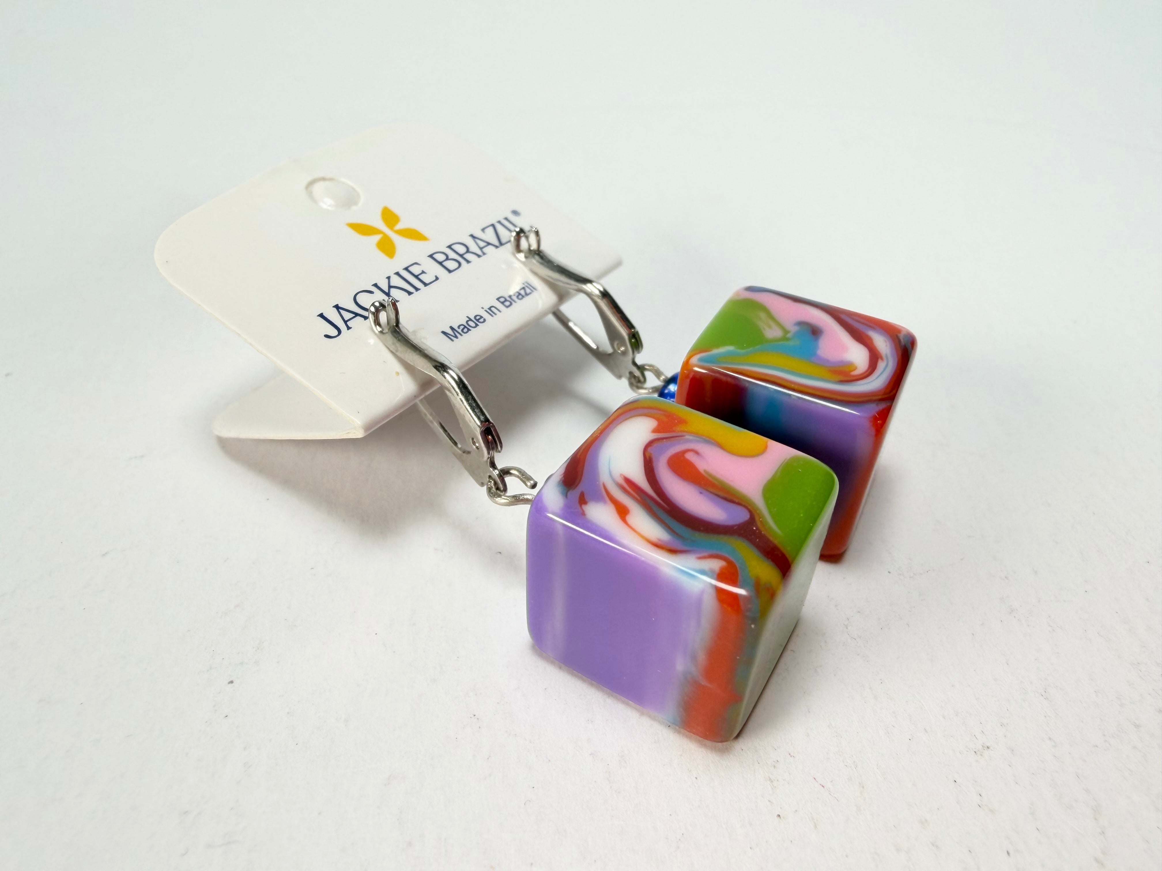 Jackie Brazil "Liquorice Cube" Kandinsky Allsorts Resin Earrings ( E0126 )