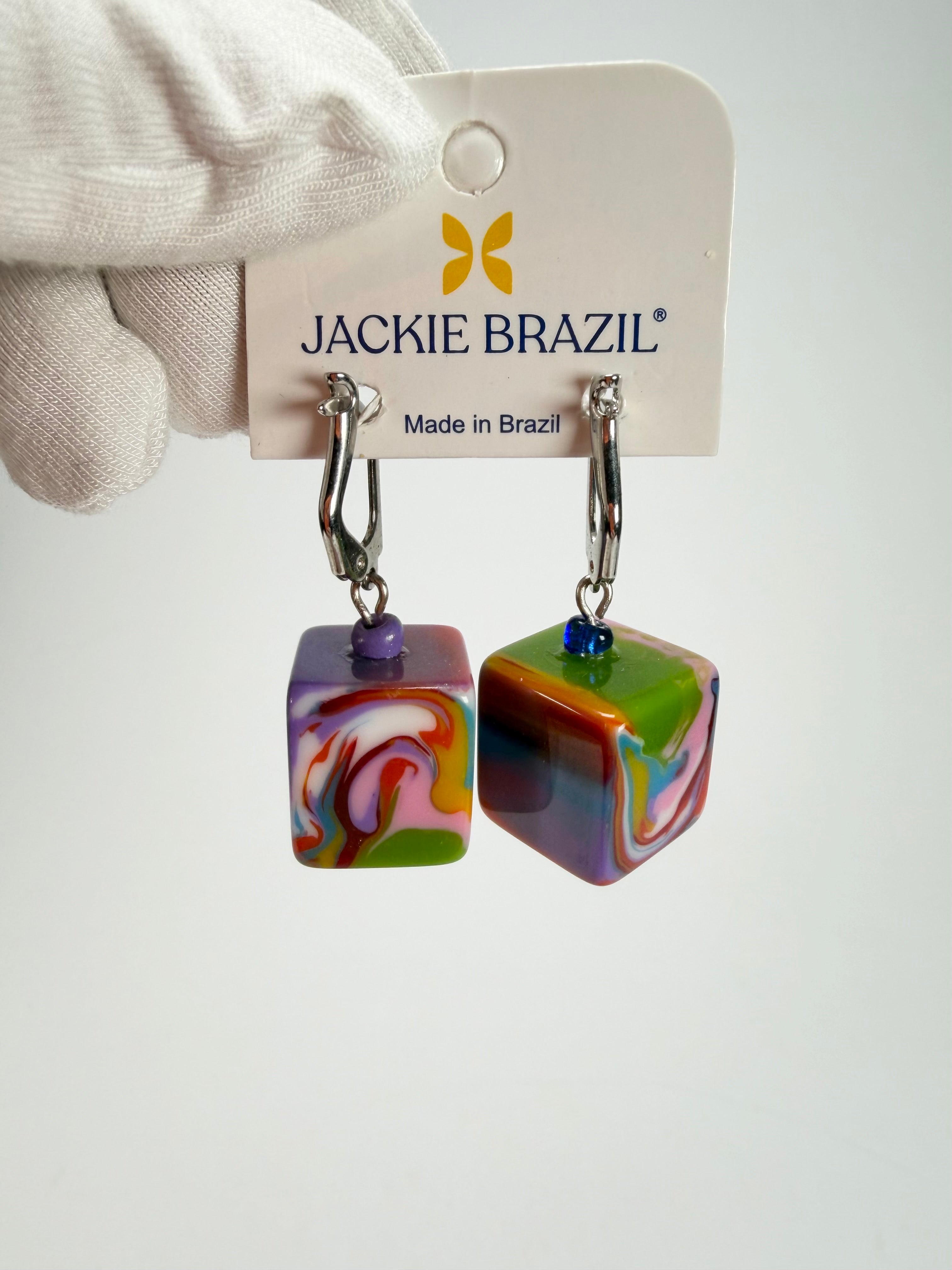 Jackie Brazil "Liquorice Cube" Kandinsky Allsorts Resin Earrings ( E0126 )