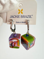 Jackie Brazil "Liquorice Cube" Kandinsky Allsorts Resin Earrings ( E0126 )