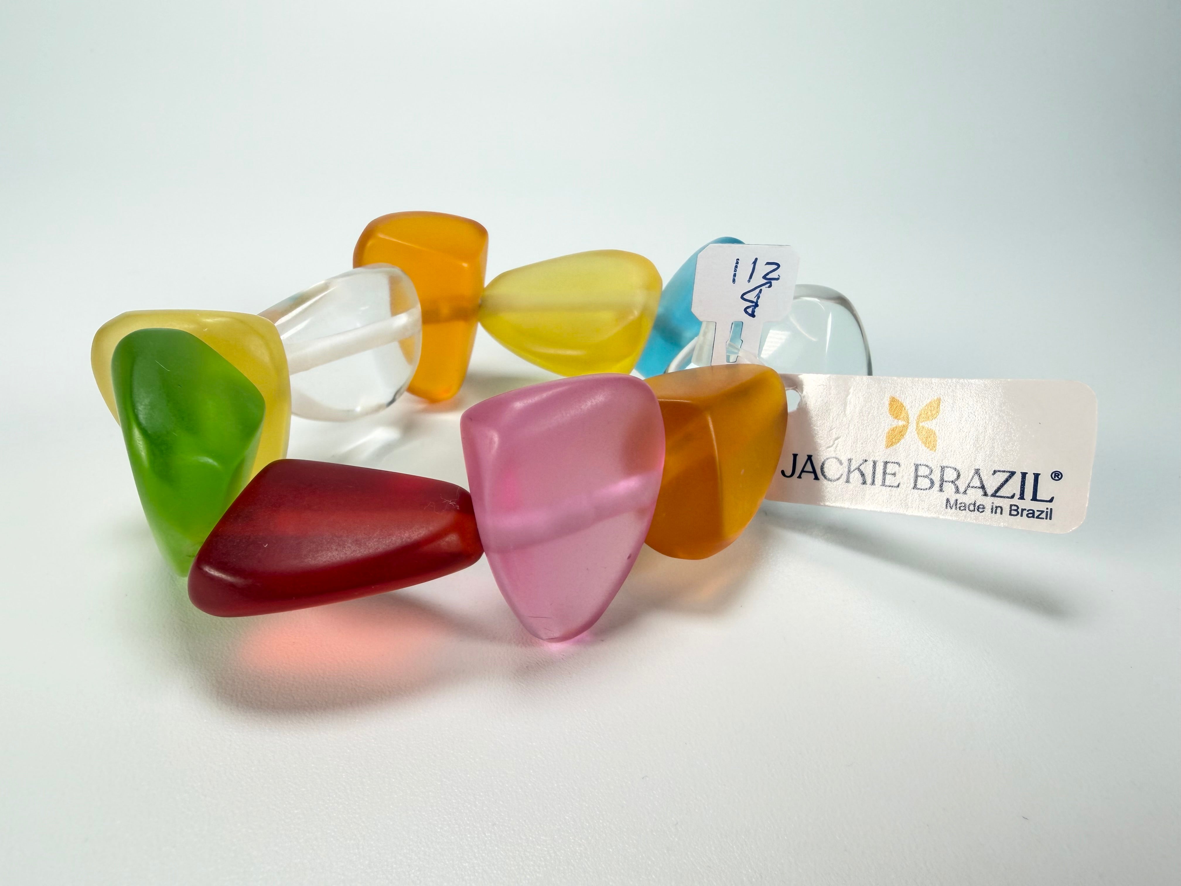 Jackie Brazil "Diamonds" Transparent Summer Frost Flintstone Bone Bracelet ( B0211 )