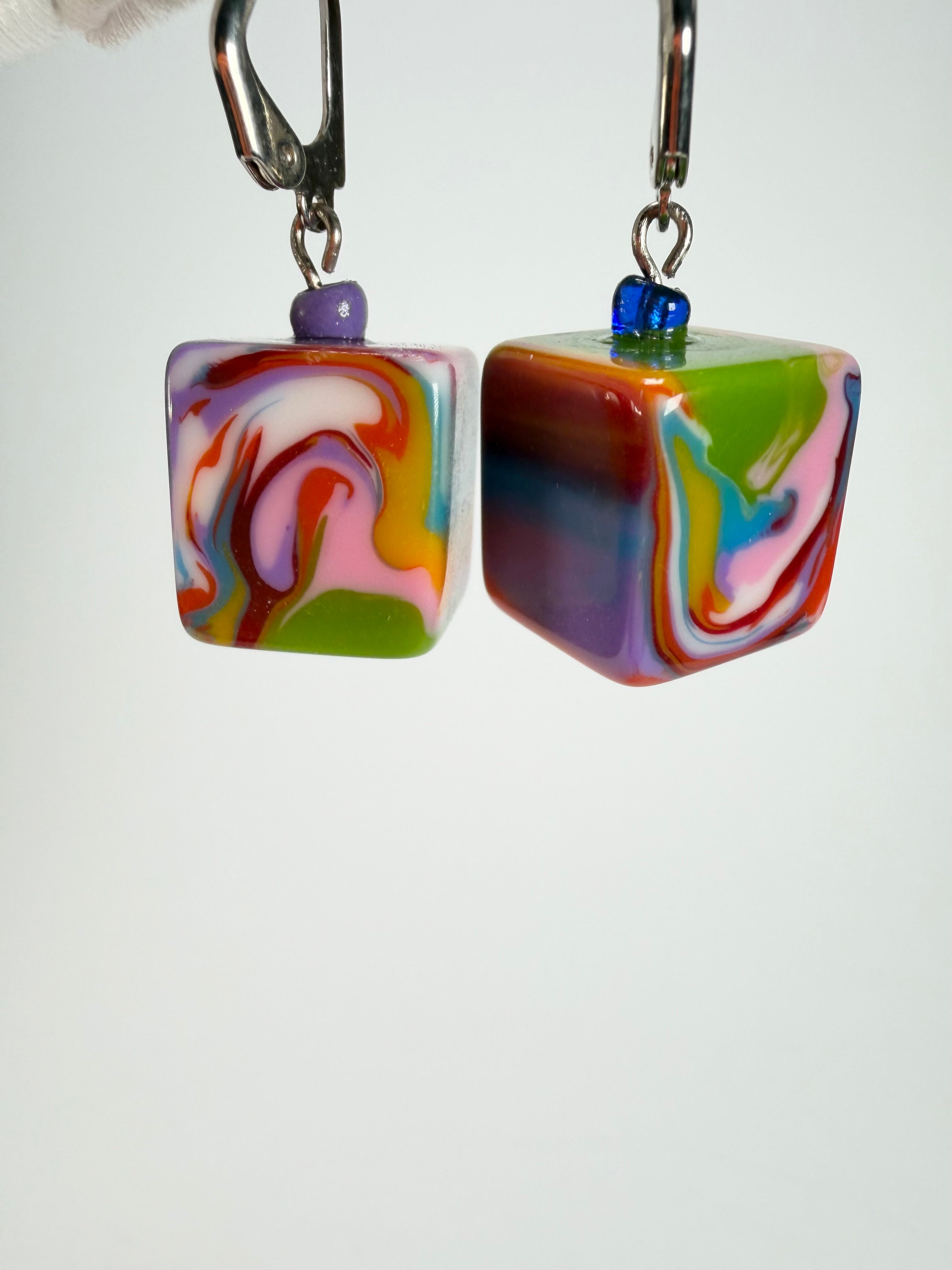 Jackie Brazil "Liquorice Cube" Kandinsky Allsorts Resin Earrings ( E0126 )