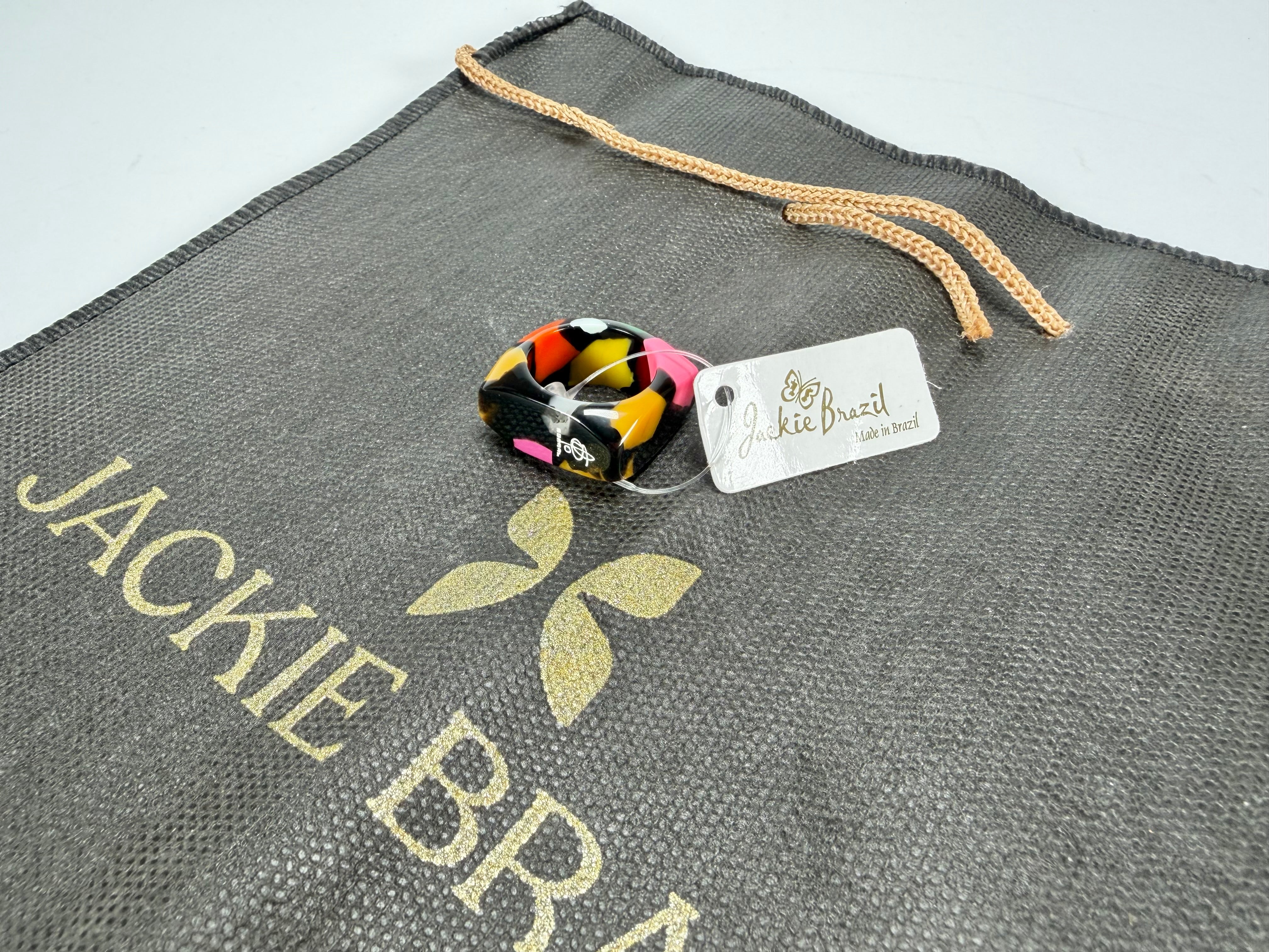 Jackie Brazil "Time Square" Art Deco Square Resin Ring ( R3084 ) Size UK Q / USA 8