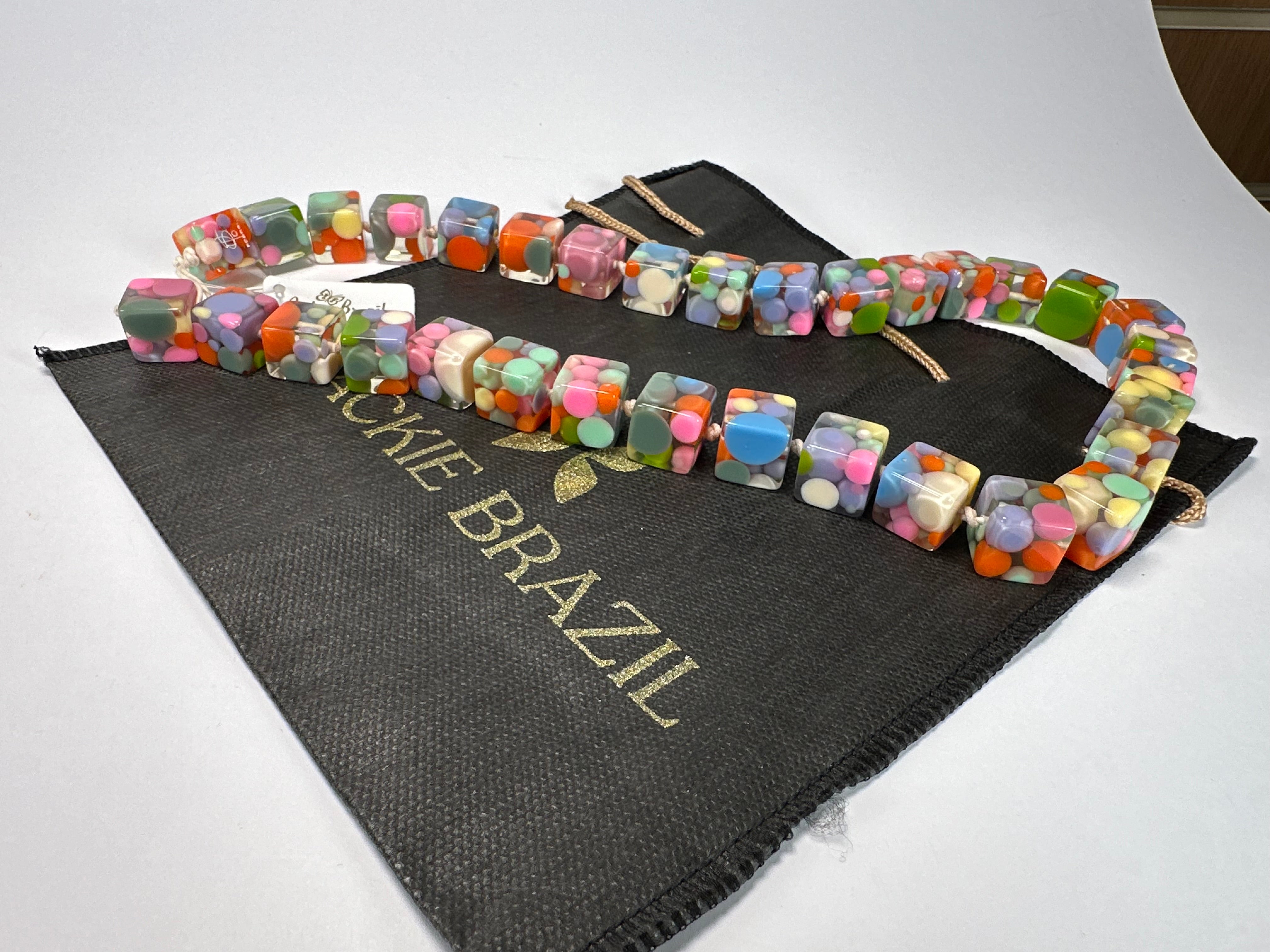 Jackie Brazil "Carlo Spotted Cubes" Spring Colour Spots Resin Necklace 50cm ( N1396 )