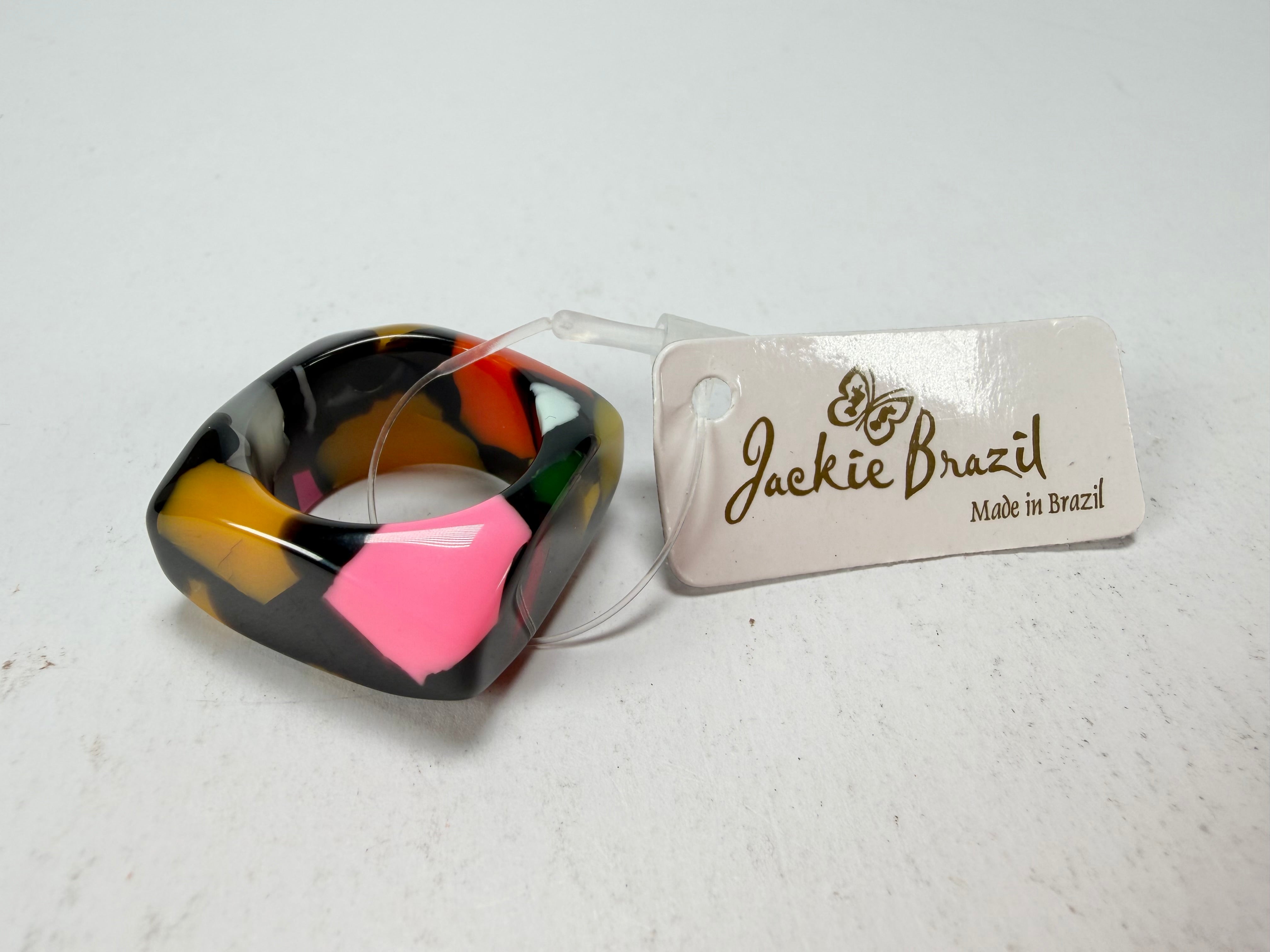 Jackie Brazil "Time Square" Art Deco Square Resin Ring ( R3084 ) Size UK Q / USA 8