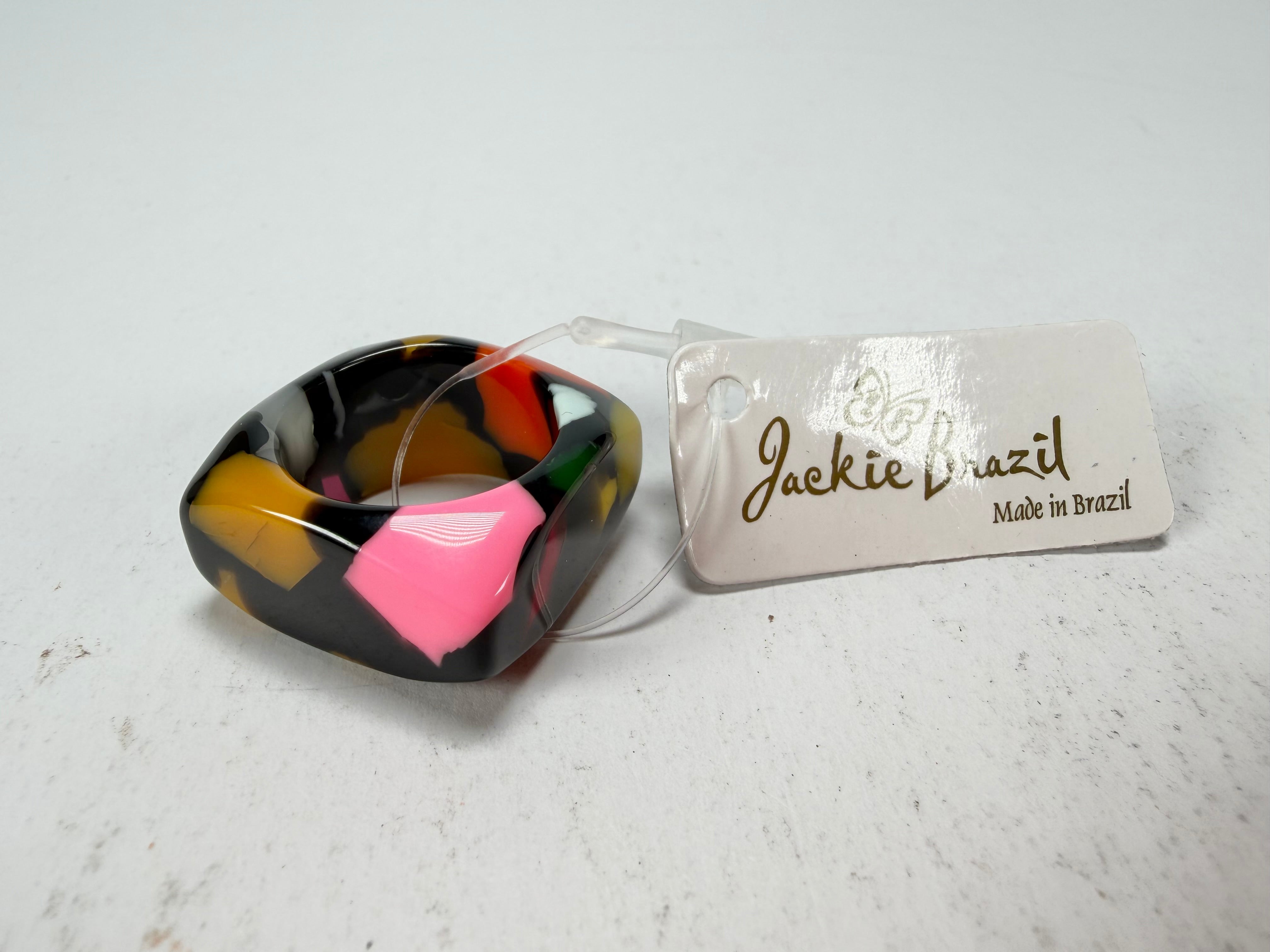 Jackie Brazil "Time Square" Art Deco Square Resin Ring ( R3084 ) Size UK Q / USA 8