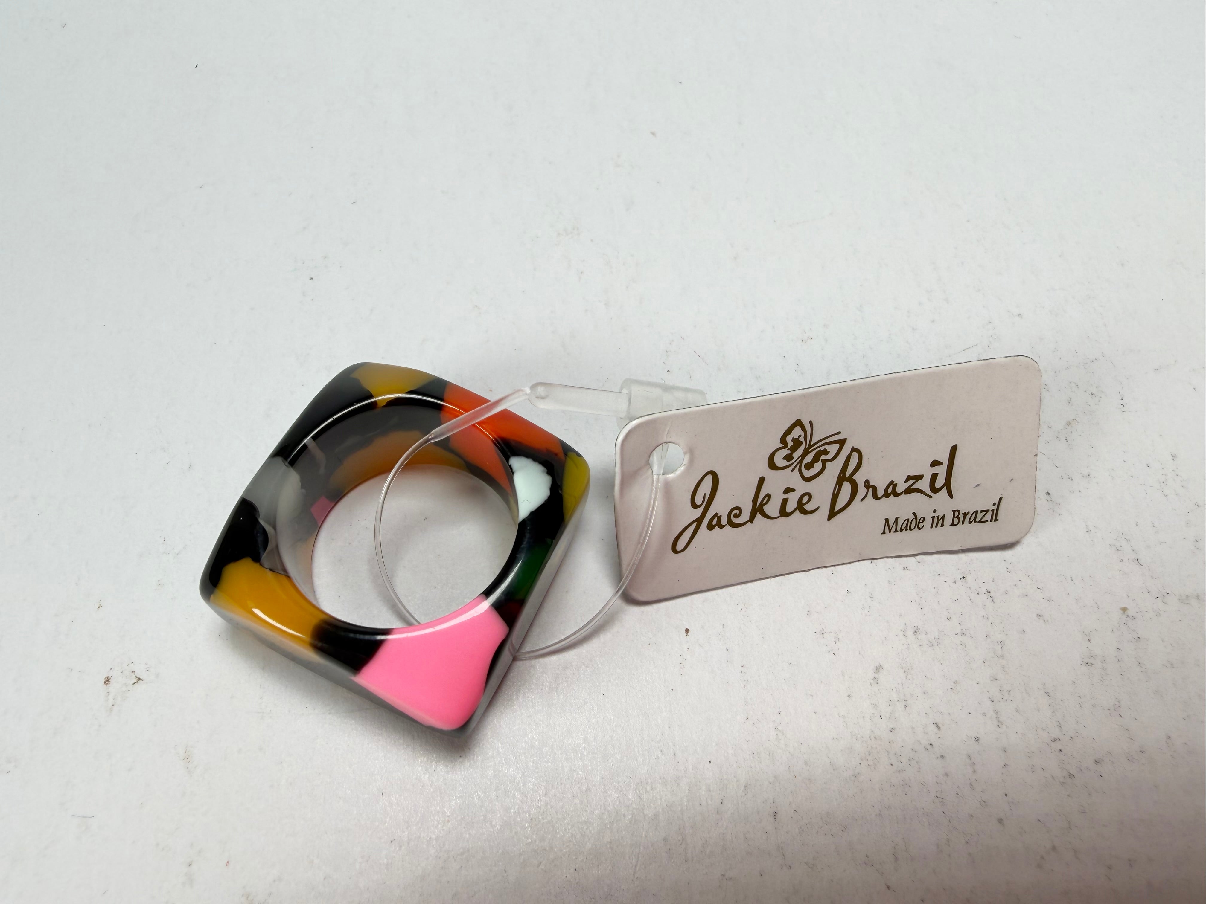 Jackie Brazil "Time Square" Art Deco Square Resin Ring ( R3084 ) Size UK Q / USA 8