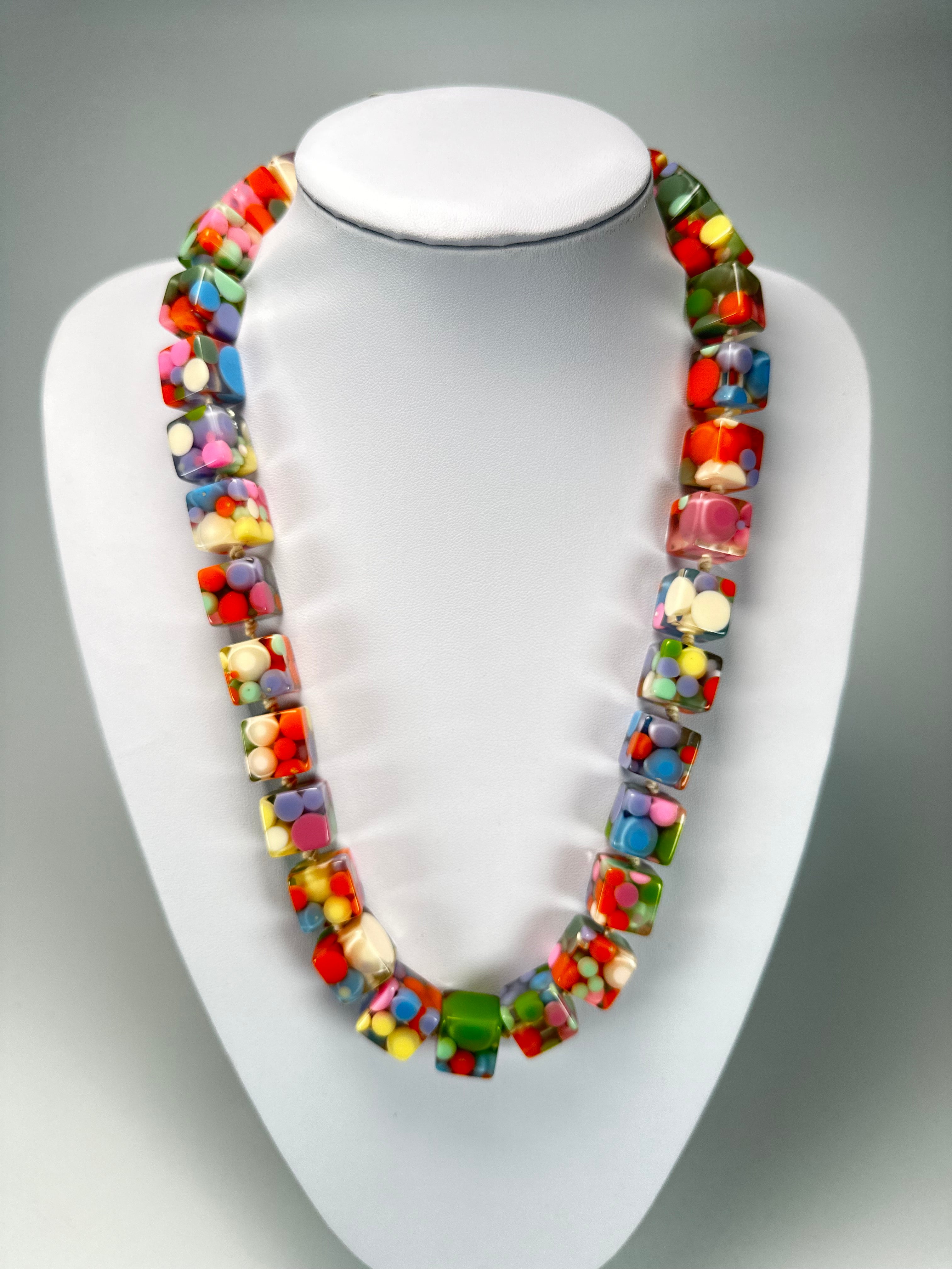 Jackie Brazil "Carlo Spotted Cubes" Spring Colour Spots Resin Necklace 50cm ( N1396 )