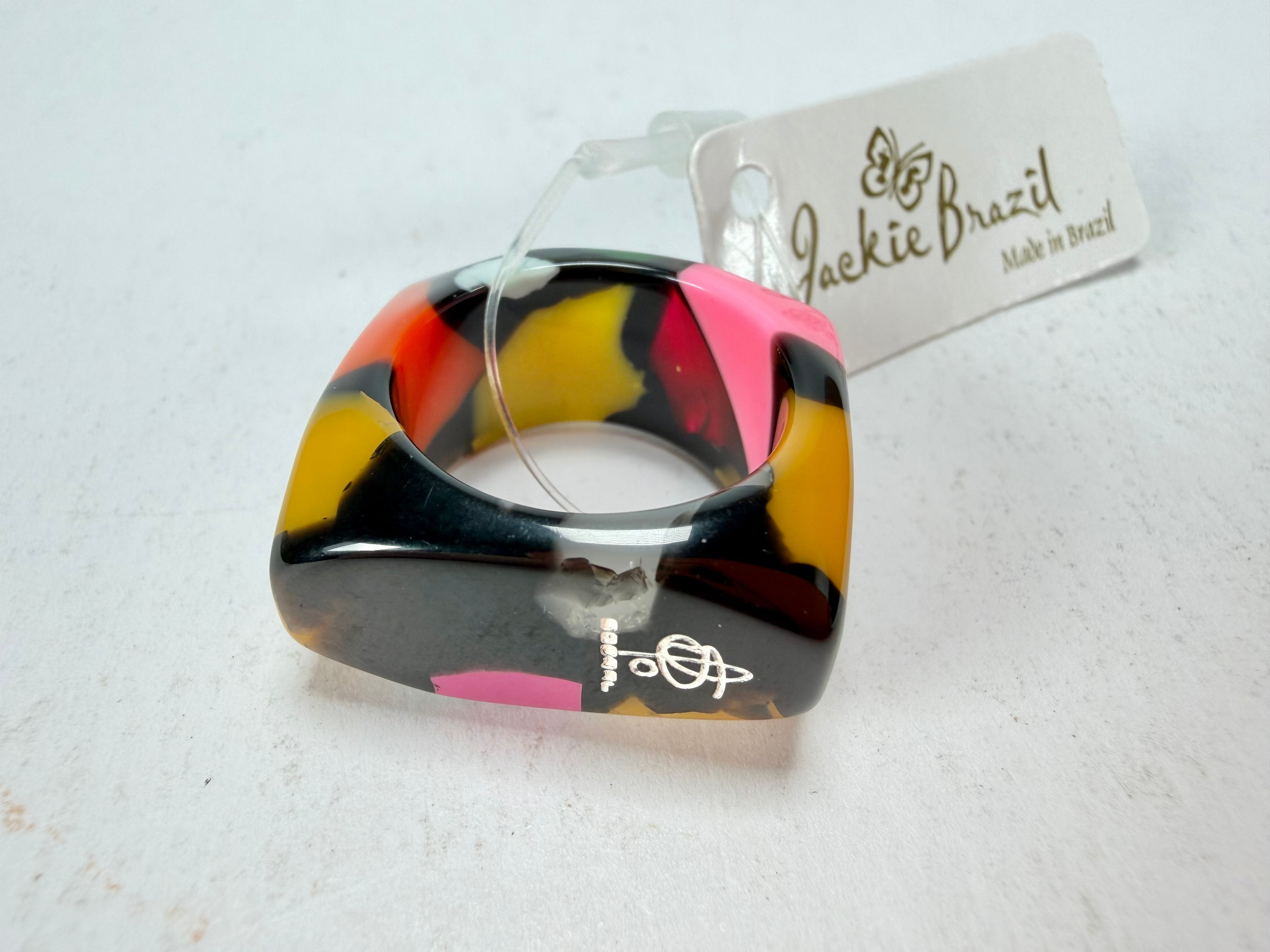 Jackie Brazil "Time Square" Art Deco Square Resin Ring ( R3084 ) Size UK Q / USA 8