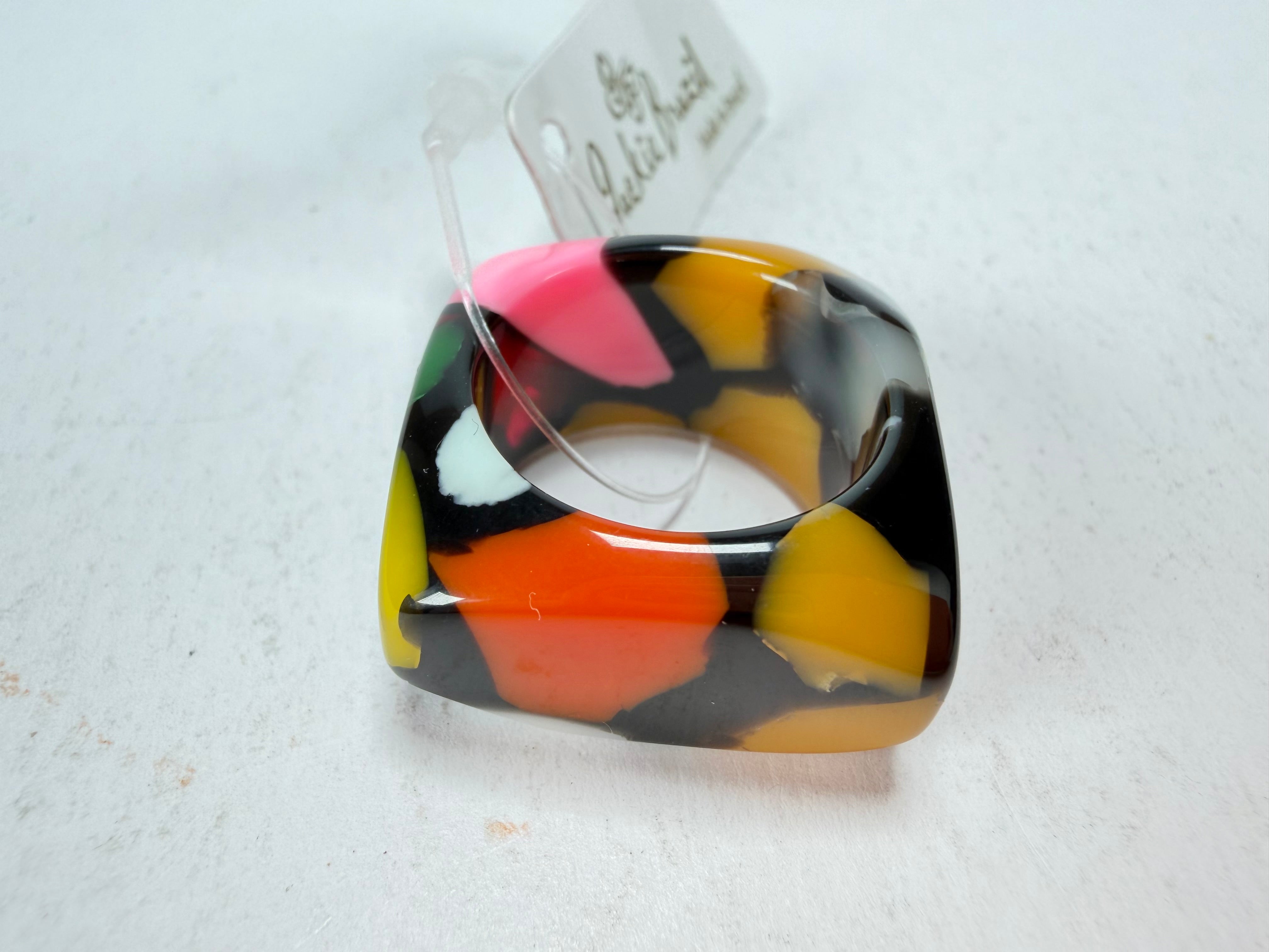 Jackie Brazil "Time Square" Art Deco Square Resin Ring ( R3084 ) Size UK Q / USA 8
